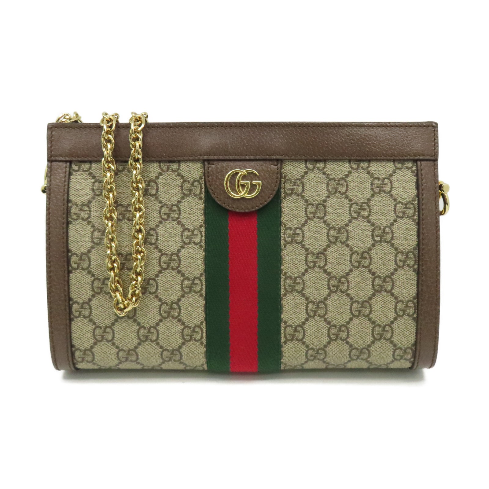 GUCCI 塗層帆布Ophidia GG Chain Shoulder Bag鏈帶肩背袋啡色