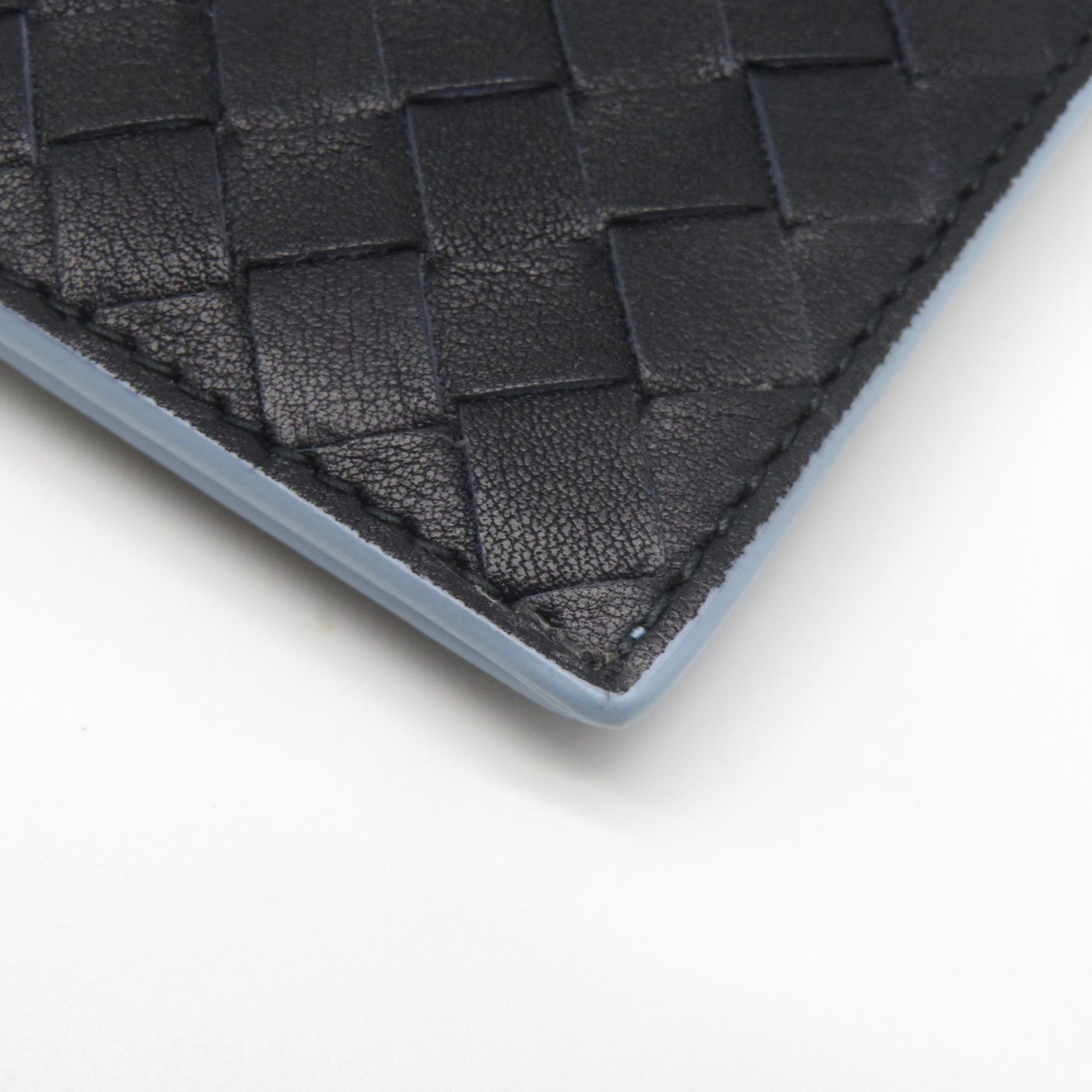 BOTTEGA VENETA 織紋皮革/牛皮皮革Passbook Case護照套黑色/藍色