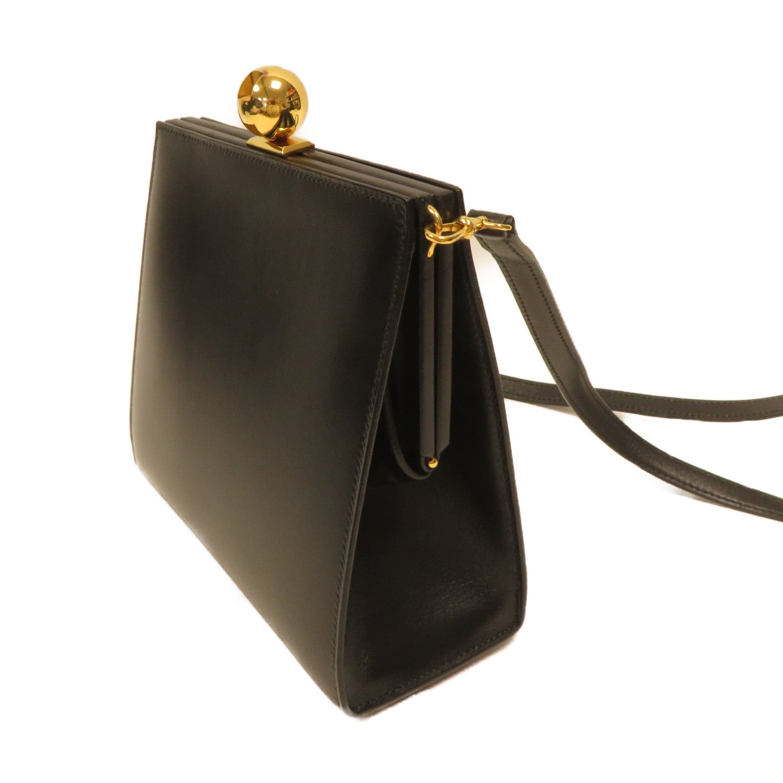 HERMES Box Calf皮革Shoulder Bag金扣肩背袋黑色