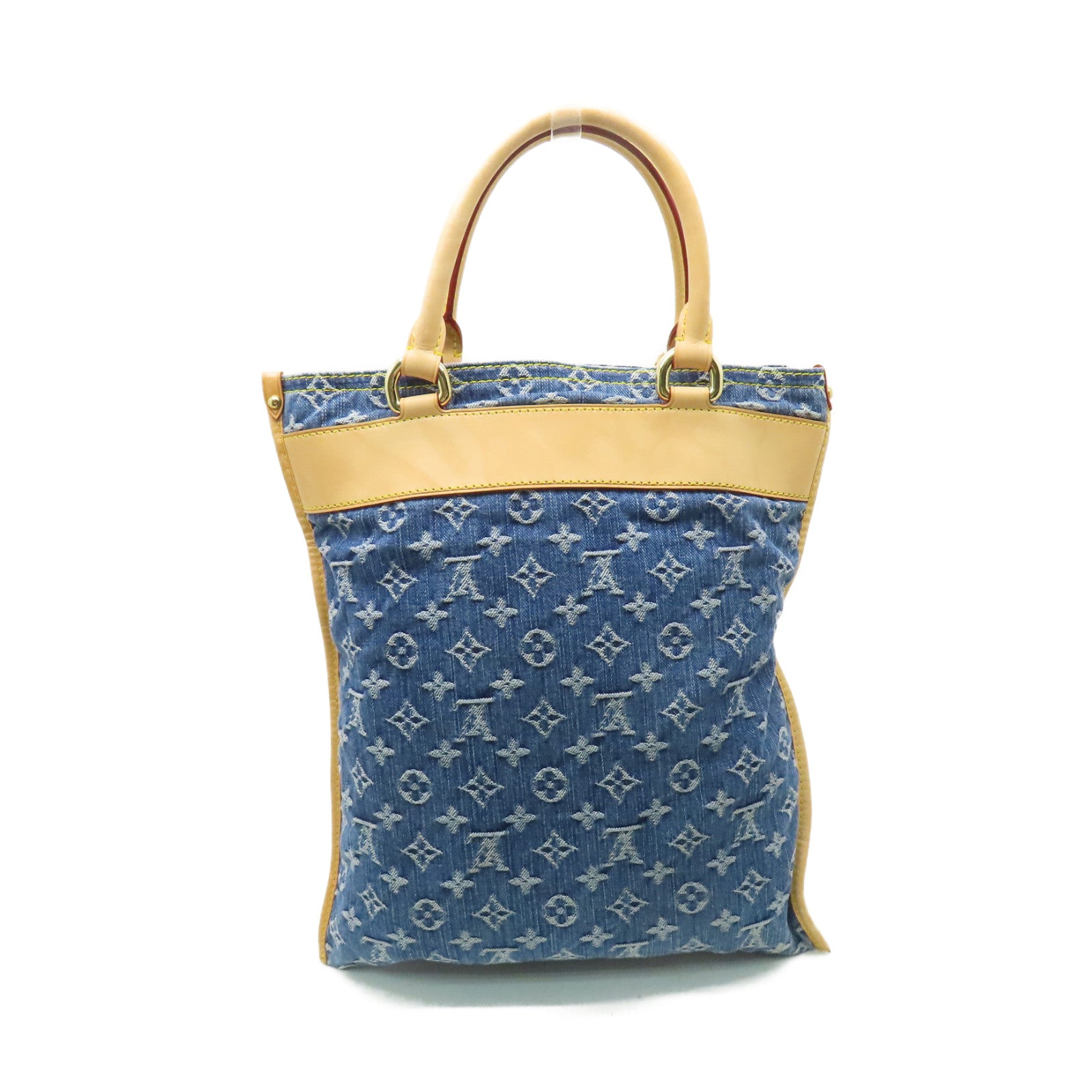 LOUIS VUITTON 牛仔布Flat Shopper金扣手挽袋藍色