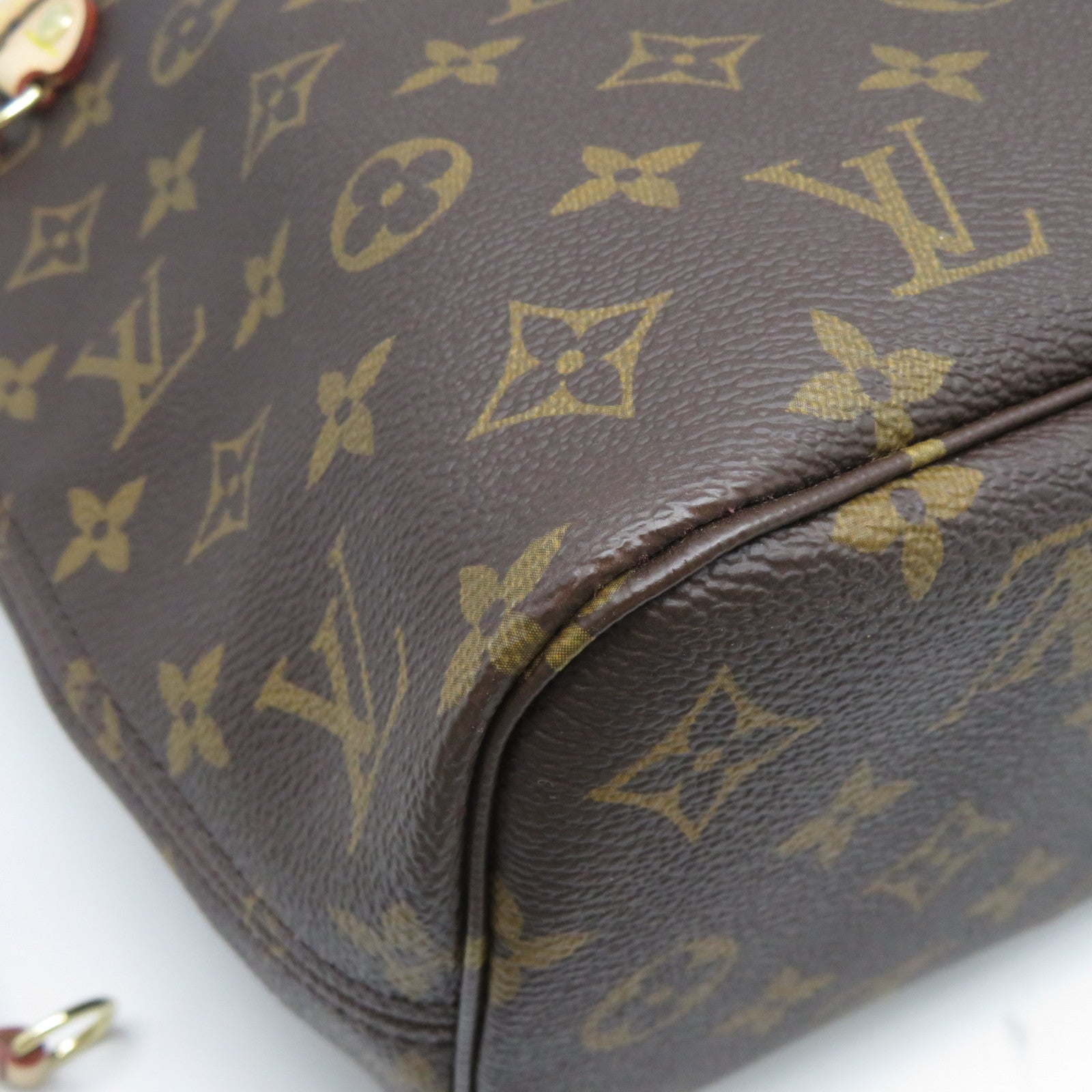 LOUIS VUITTON Monogram Neverfull PM金扣手挽袋啡色