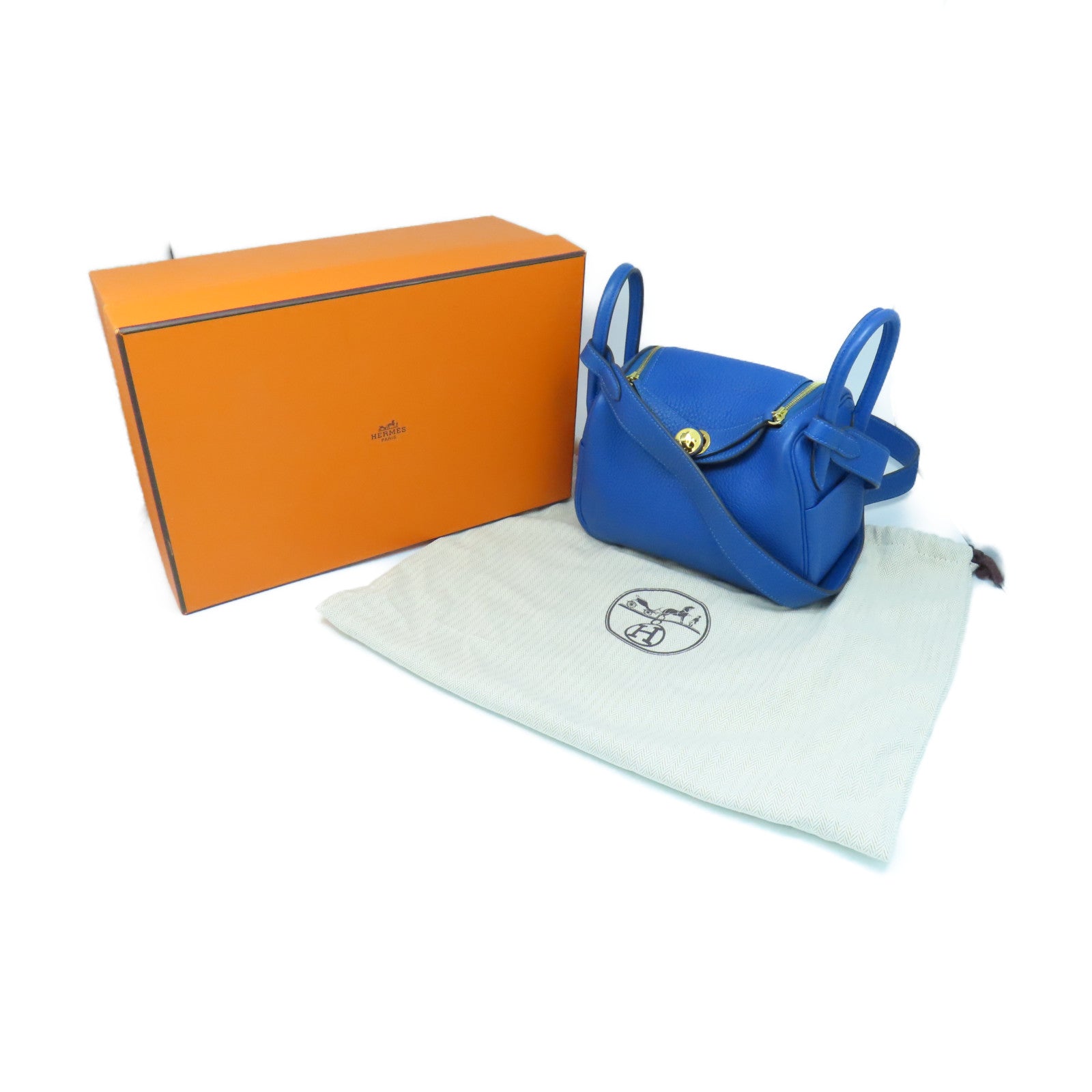 HERMES 【激減優惠】Taurillon Clemence皮革Mini Lindy金扣手挽肩背兩用袋藍色