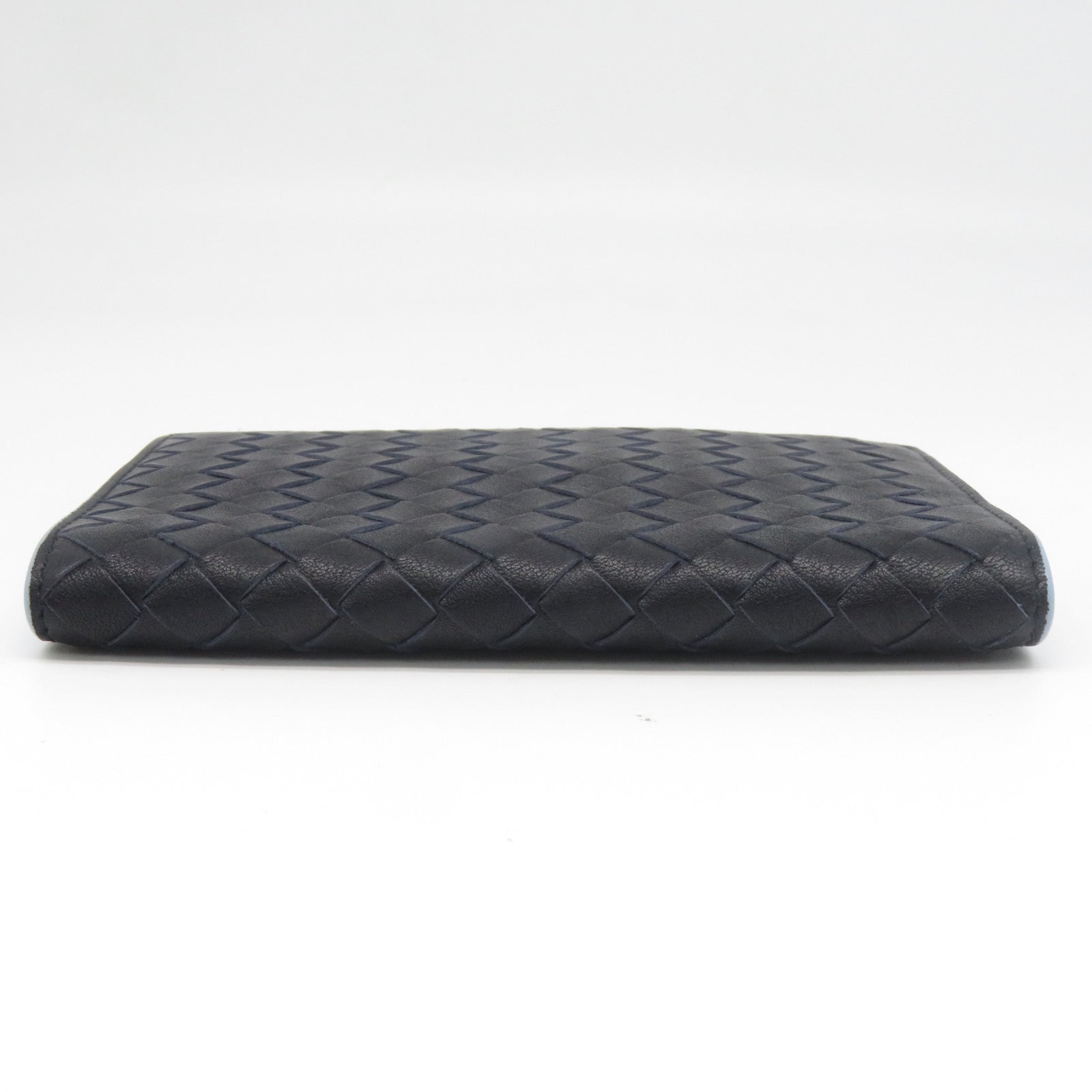 BOTTEGA VENETA 織紋皮革/牛皮皮革Passbook Case護照套黑色/藍色