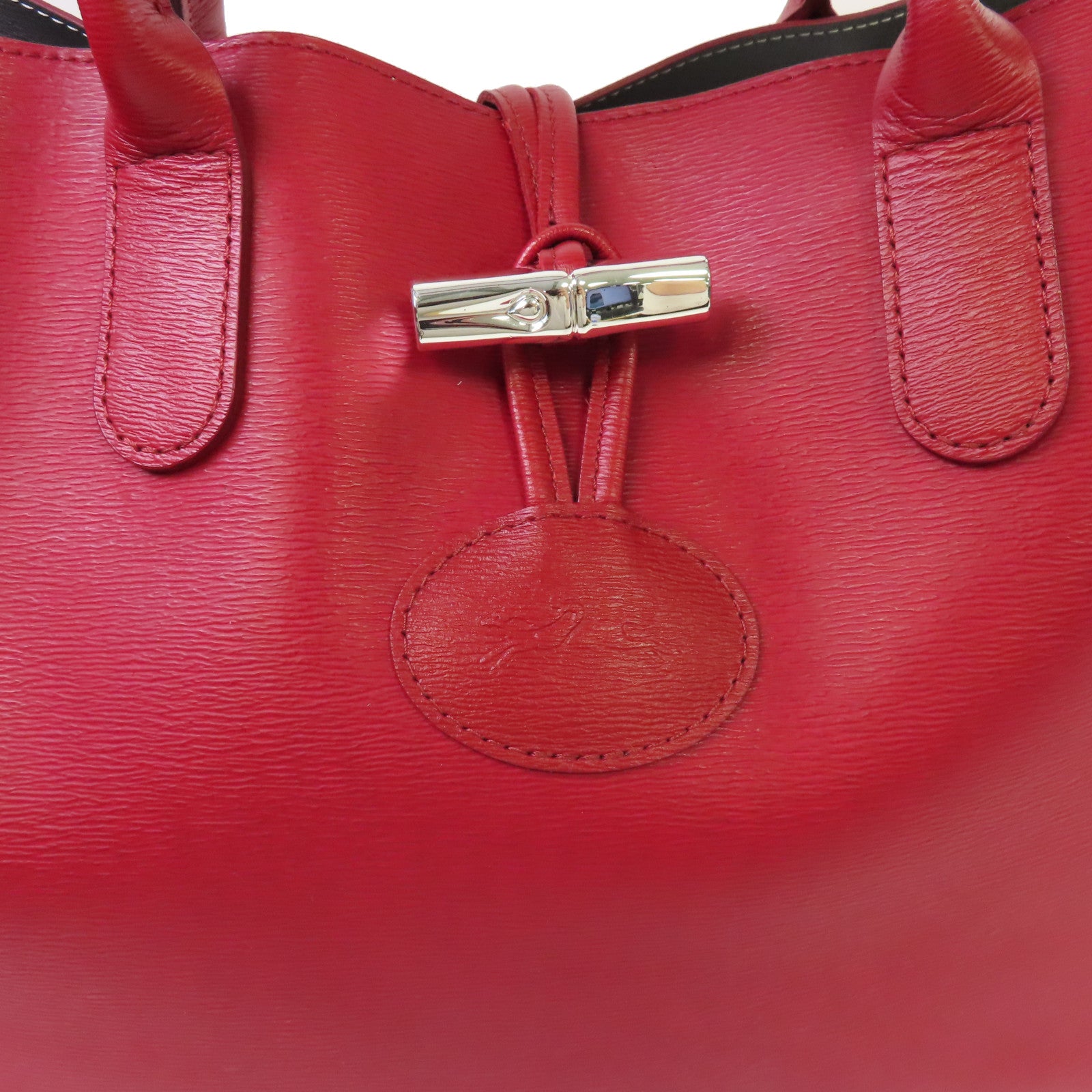 Longchamp 牛皮皮革Tote Bag銀扣肩背袋紅色