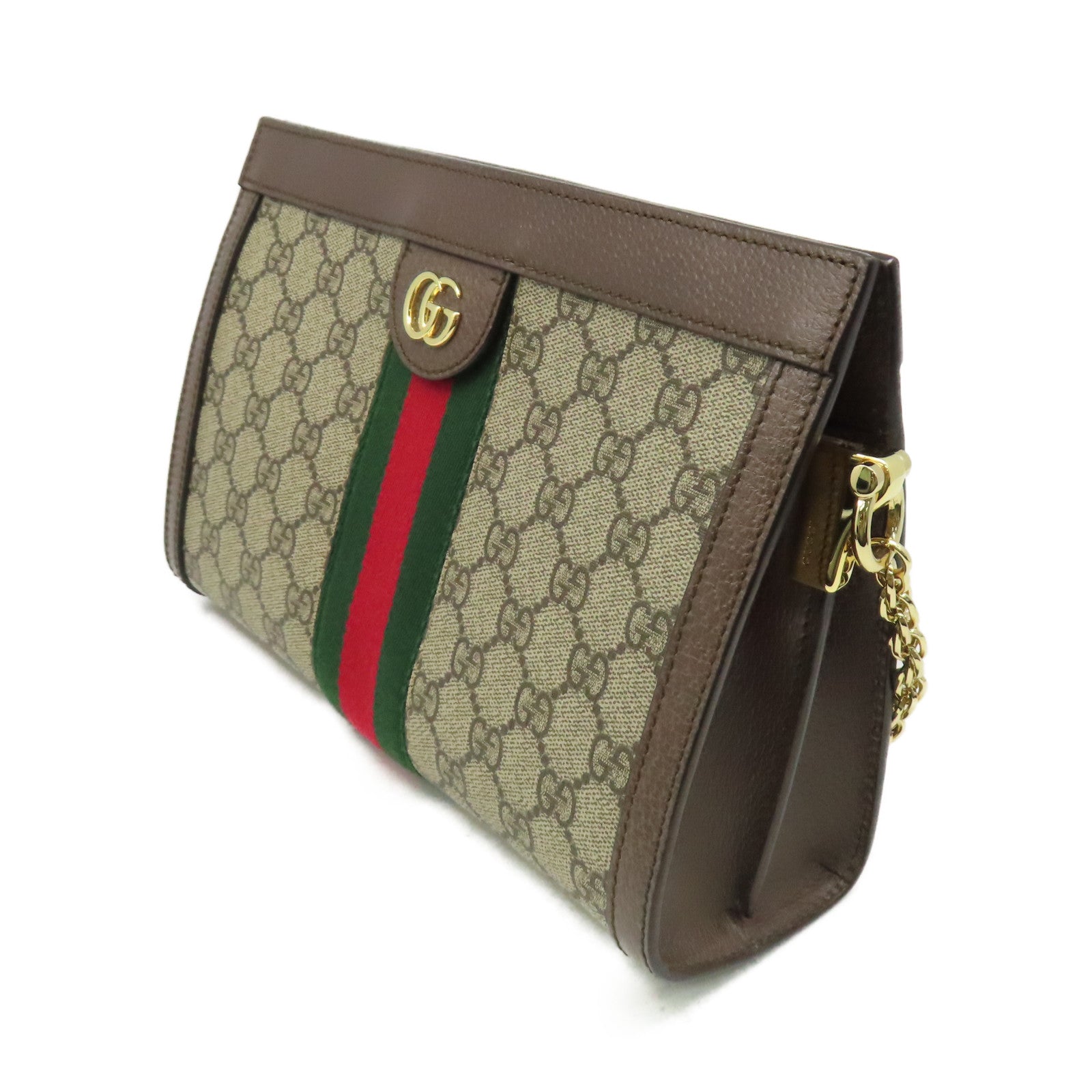 GUCCI 塗層帆布Ophidia GG Chain Shoulder Bag鏈帶肩背袋啡色
