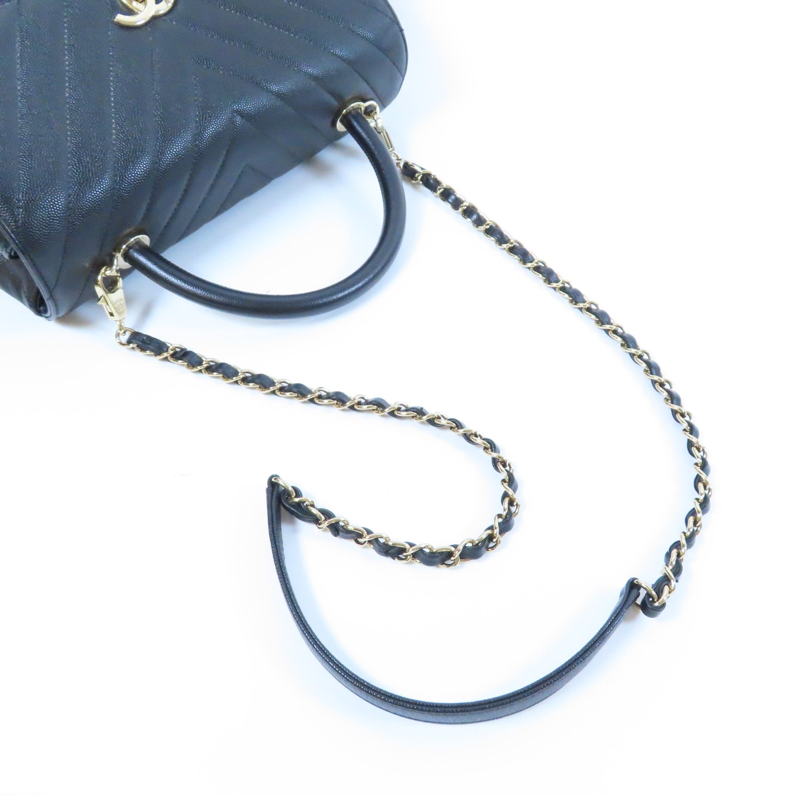 CHANEL 斜紋Caviar皮革2 Way Shoulder Bag金扣手挽肩背兩用袋黑色