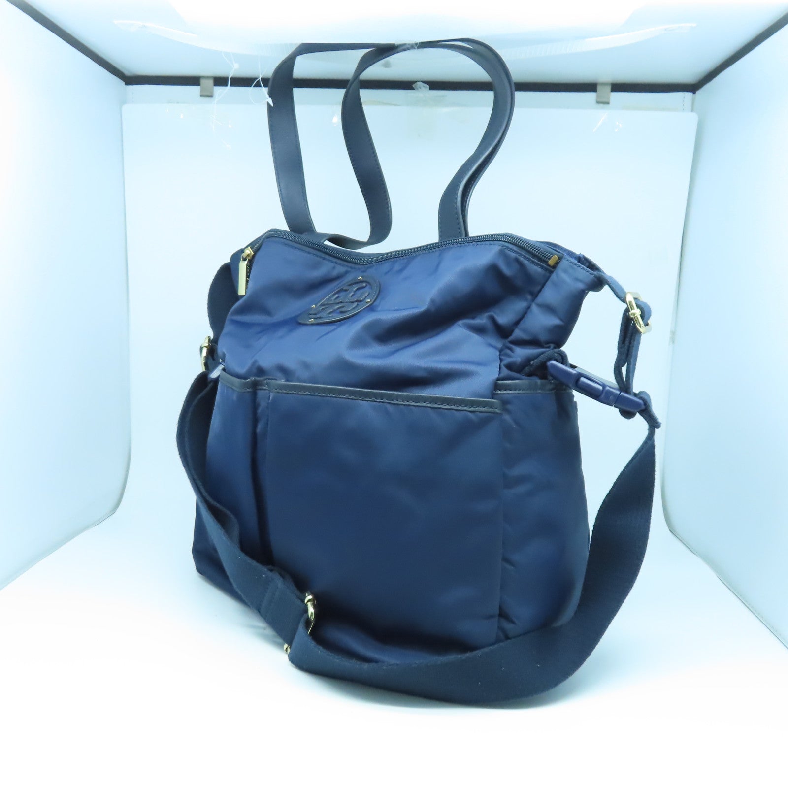 Tory Burch 【激減優惠】尼龍2 Way Shoulder金扣手挽肩背兩用袋藍色