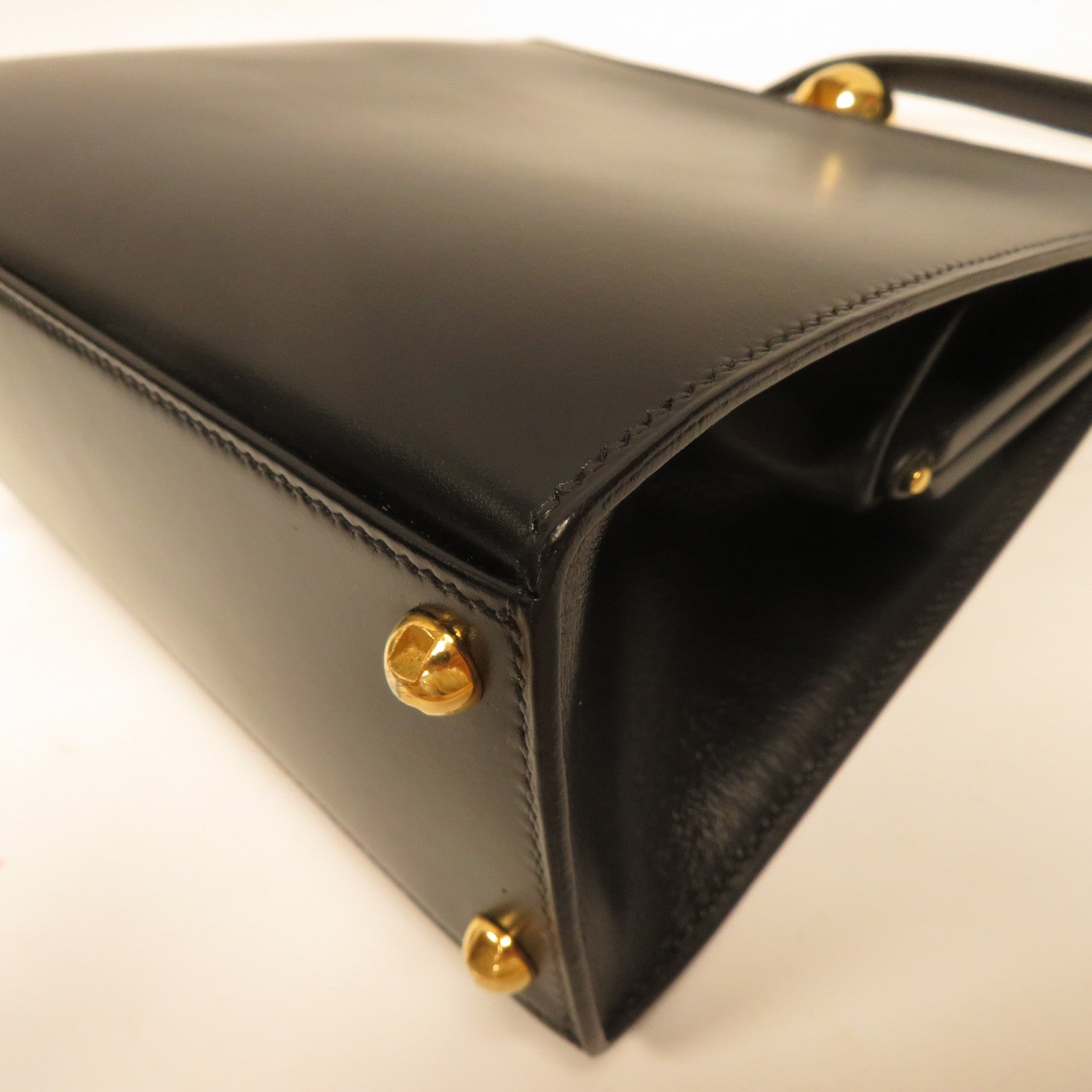 HERMES Box Calf皮革Shoulder Bag金扣肩背袋黑色