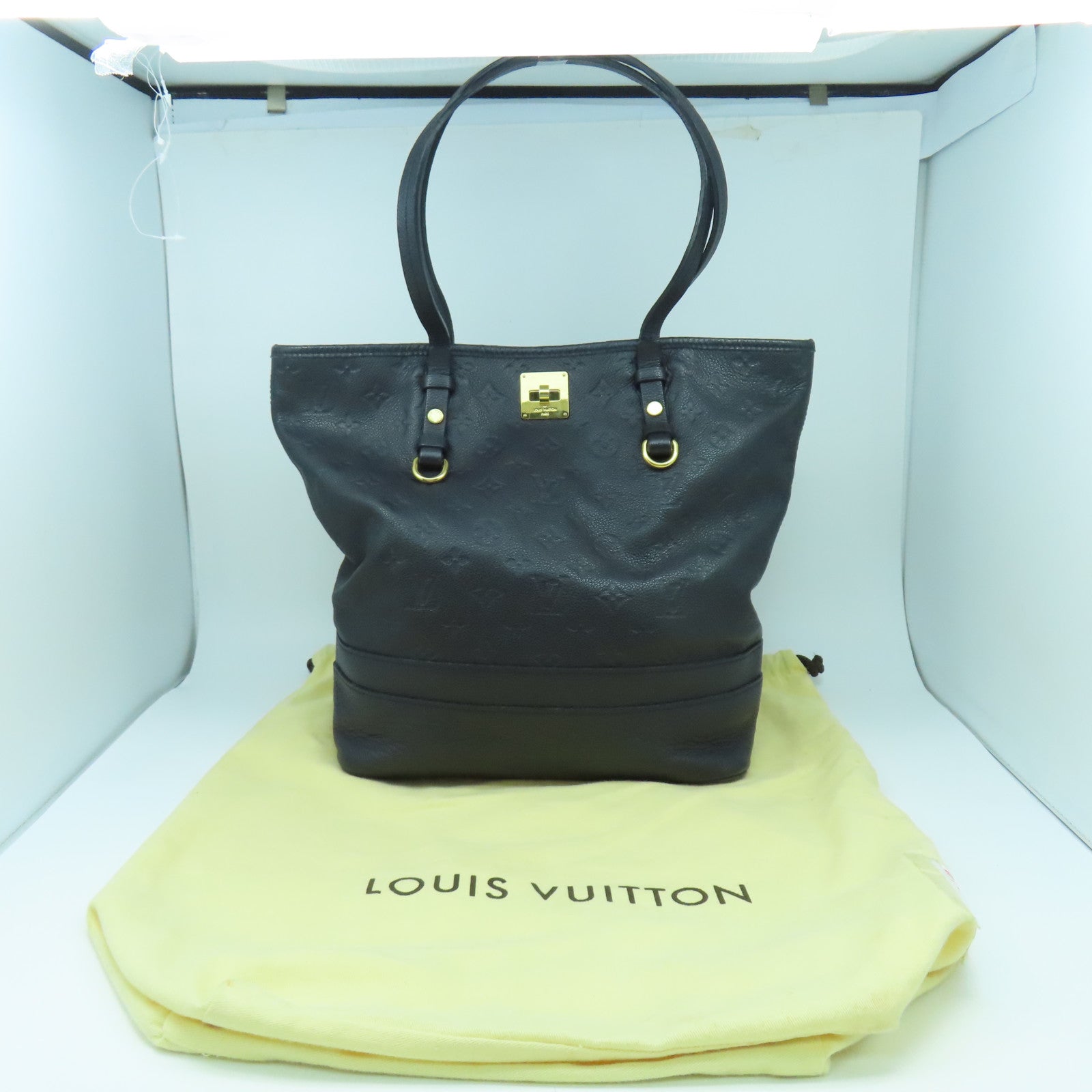 LOUIS VUITTON Monogram Empreinte Citadin PM金扣手挽袋深藍色