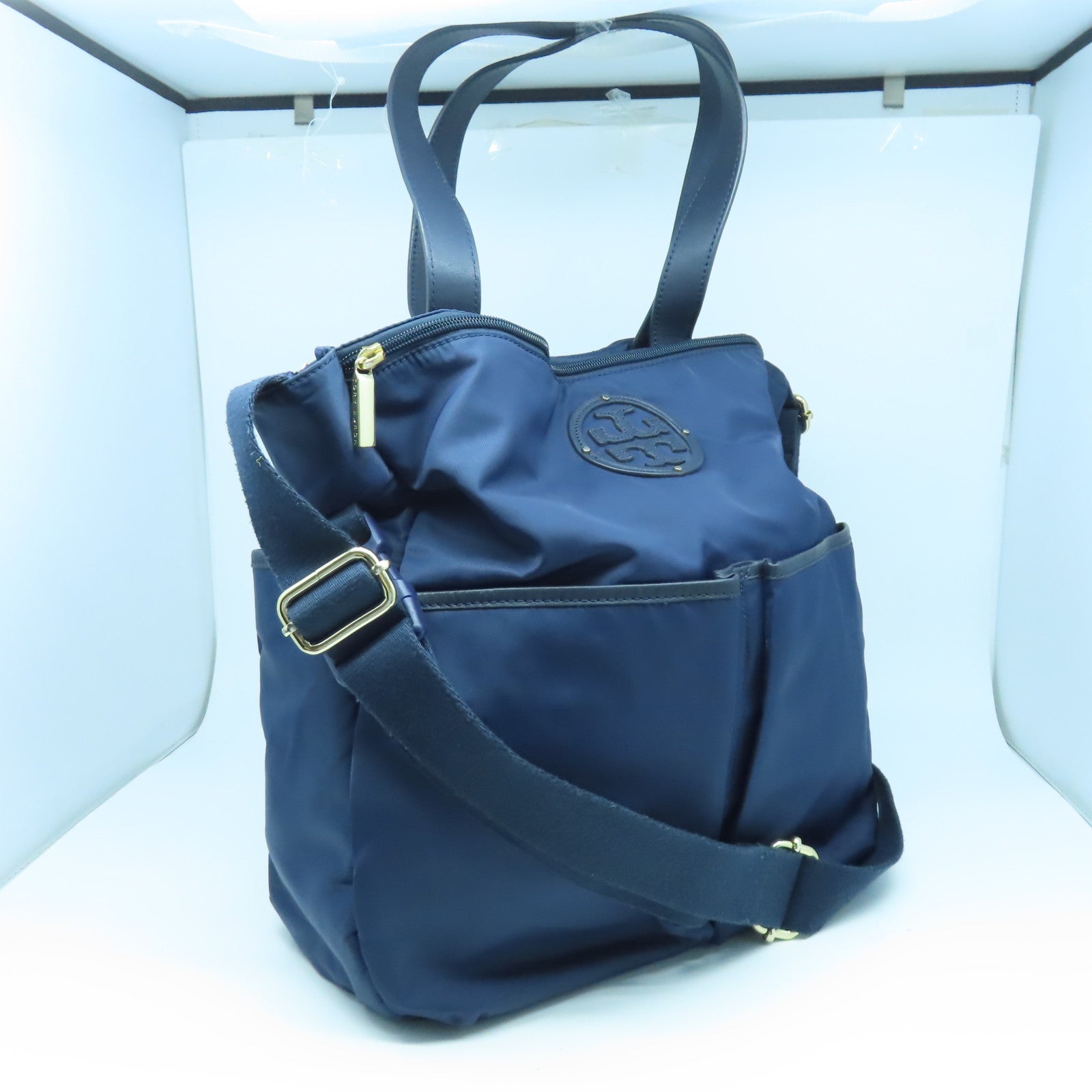 Tory Burch 【激減優惠】尼龍2 Way Shoulder金扣手挽肩背兩用袋藍色