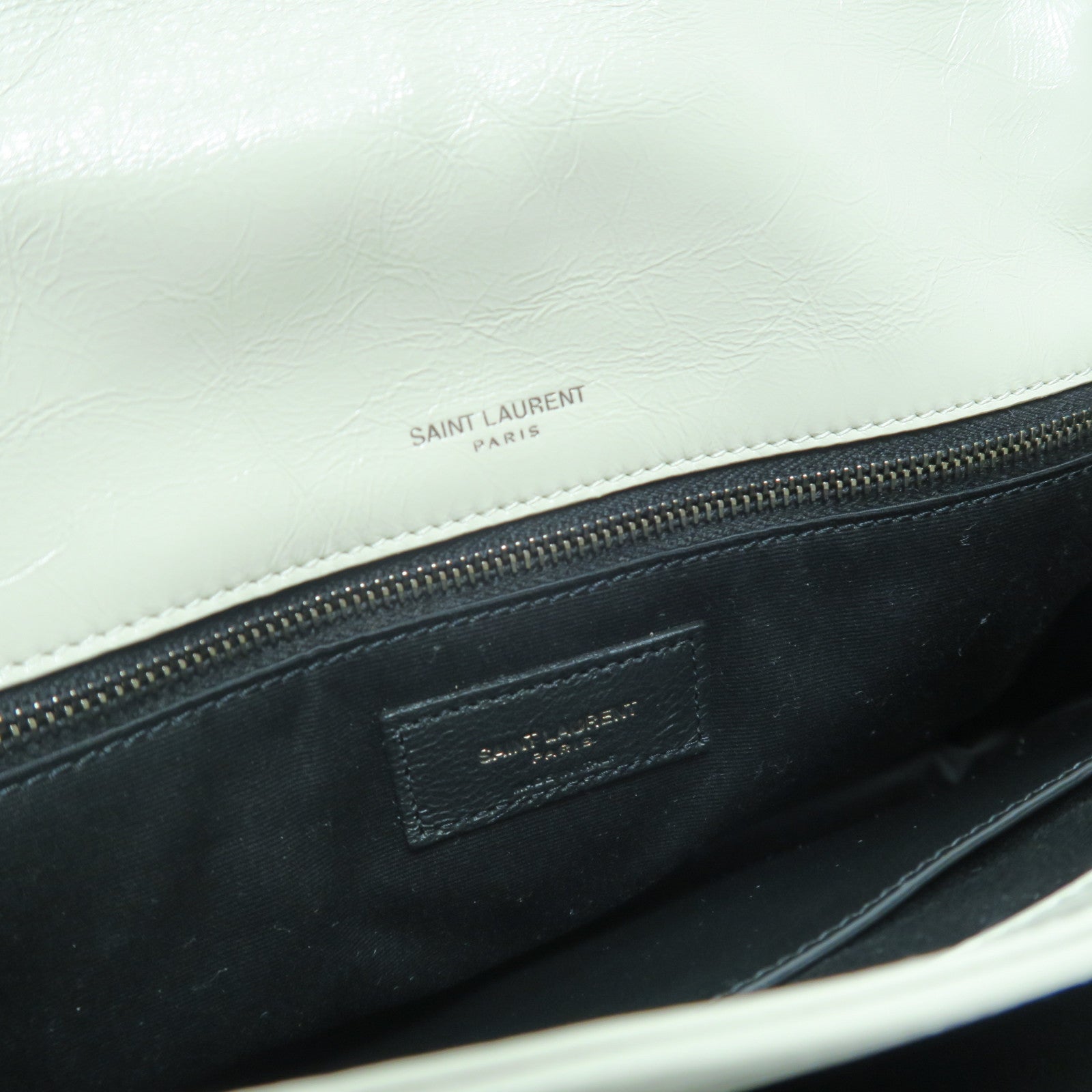 SAINT LAURENT 斜紋牛皮皮革Niki銀扣肩背袋白色