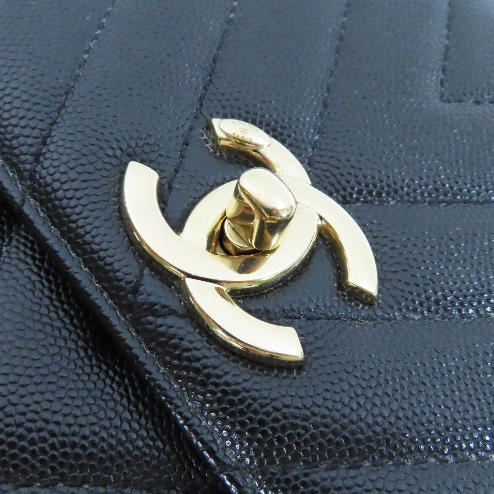 CHANEL 斜紋Caviar皮革2 Way Shoulder Bag金扣手挽肩背兩用袋黑色