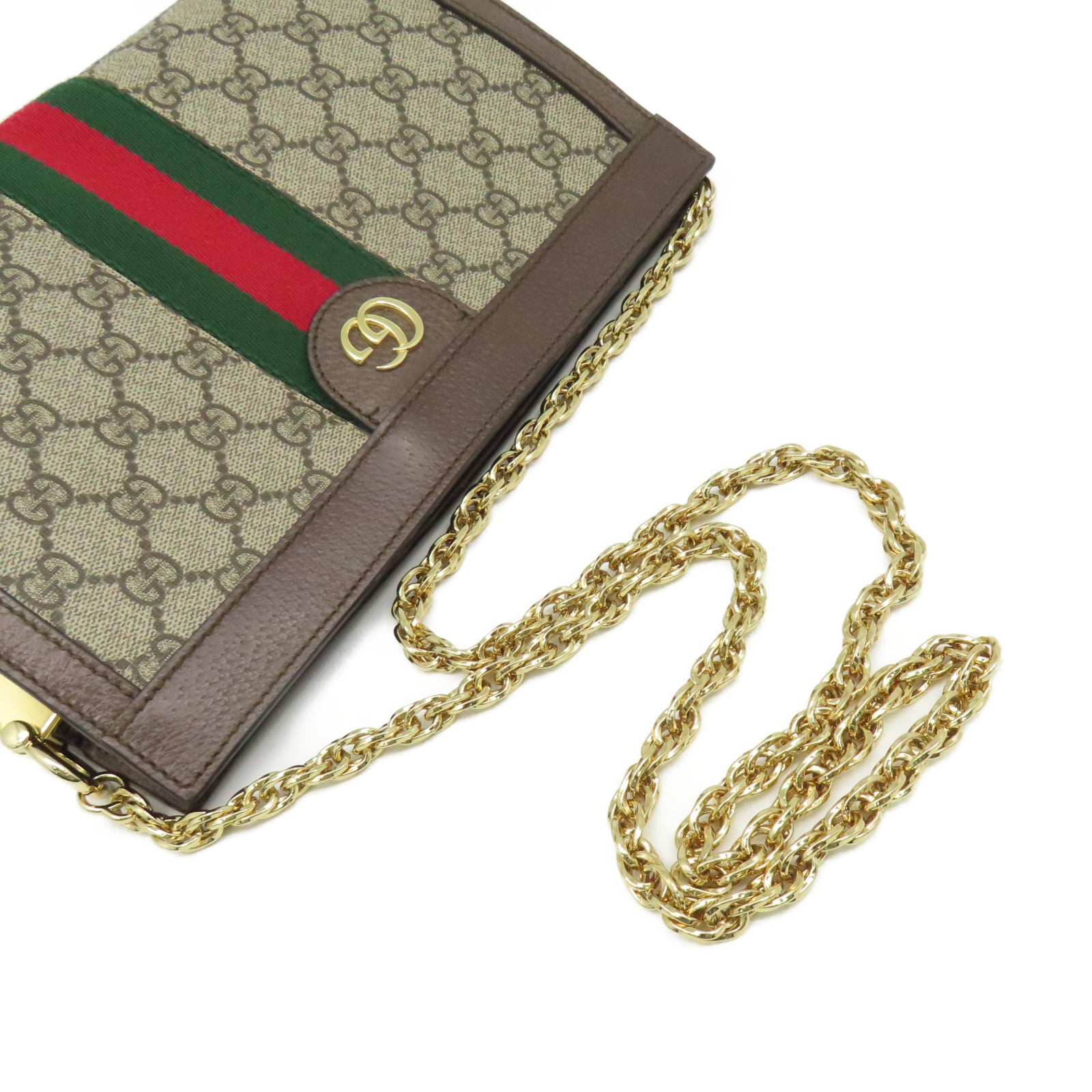 GUCCI 塗層帆布Ophidia GG Chain Shoulder Bag鏈帶肩背袋啡色