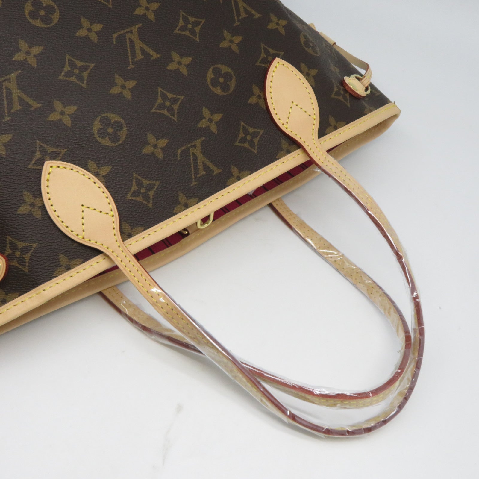 LOUIS VUITTON Monogram Neverfull PM金扣手挽袋啡色