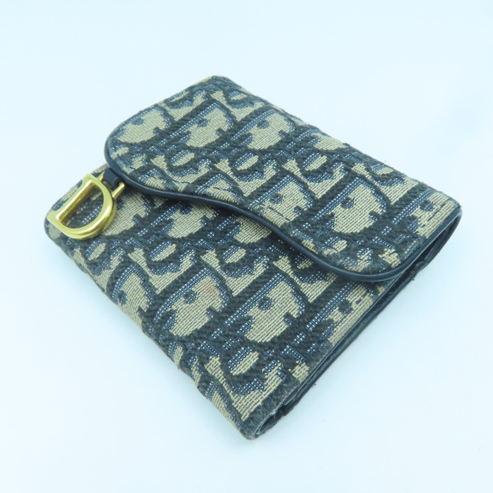 Dior Canvas Saddle Lotus Wallet Gold Buckle Wallet Blue