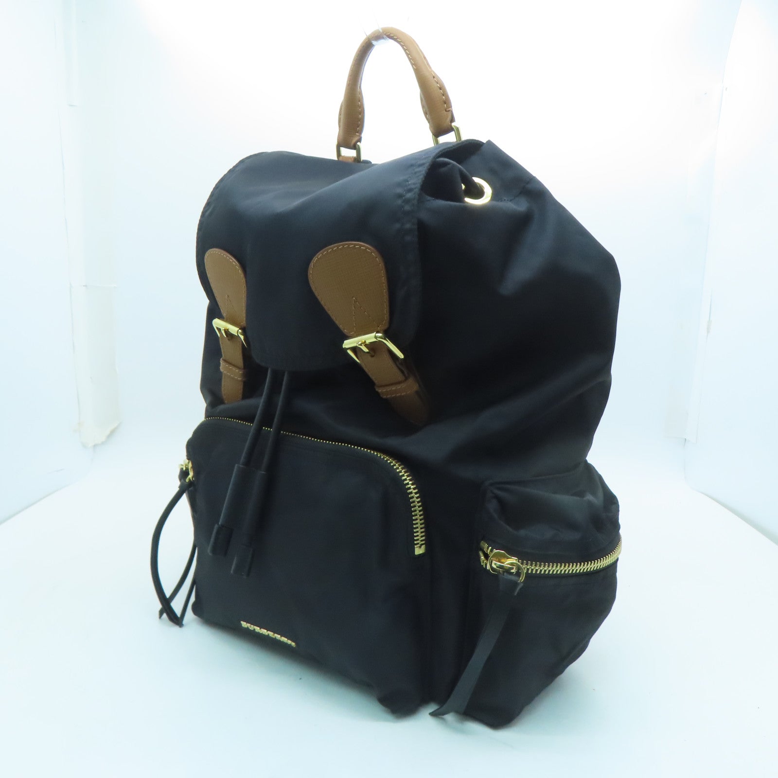 BURBERRY Nylon Backpack Gold Buckle Backpack Black/Brown
