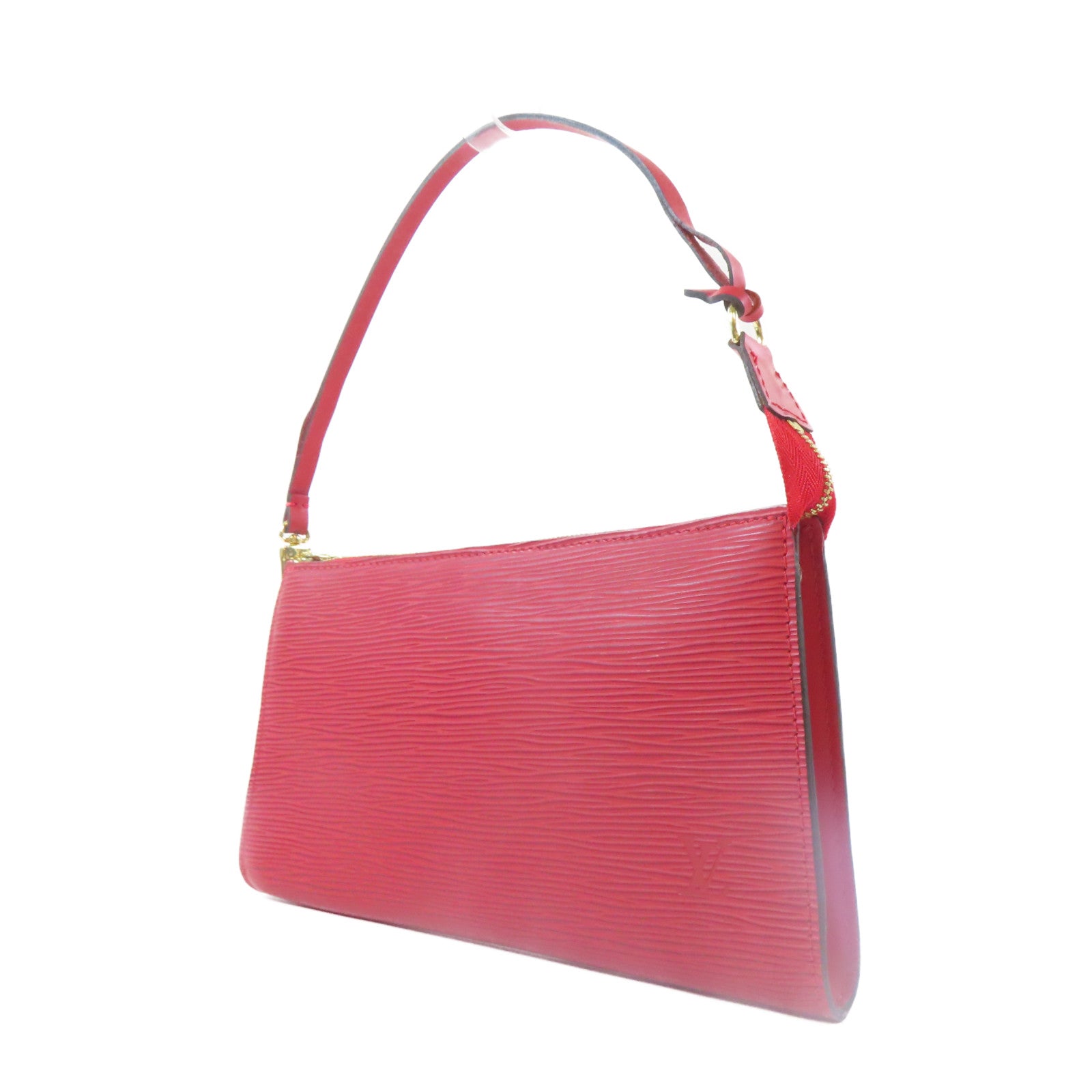 LOUIS VUITTON Epi Pochette Accessories金扣手挽袋紅色