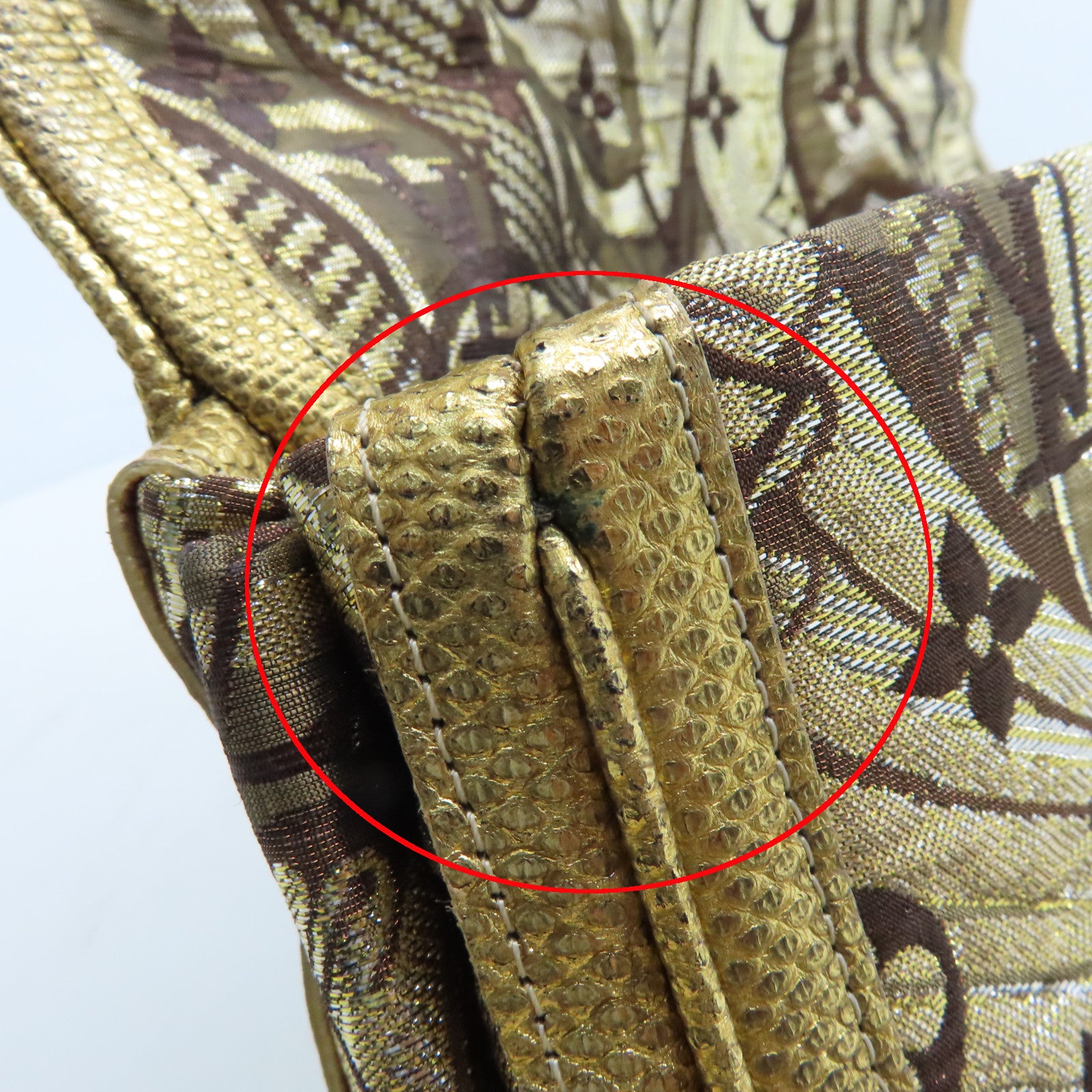 LOUIS VUITTON 絲質/蜥蝪皮革Brocade Thalie Clutch金扣手拿包金色