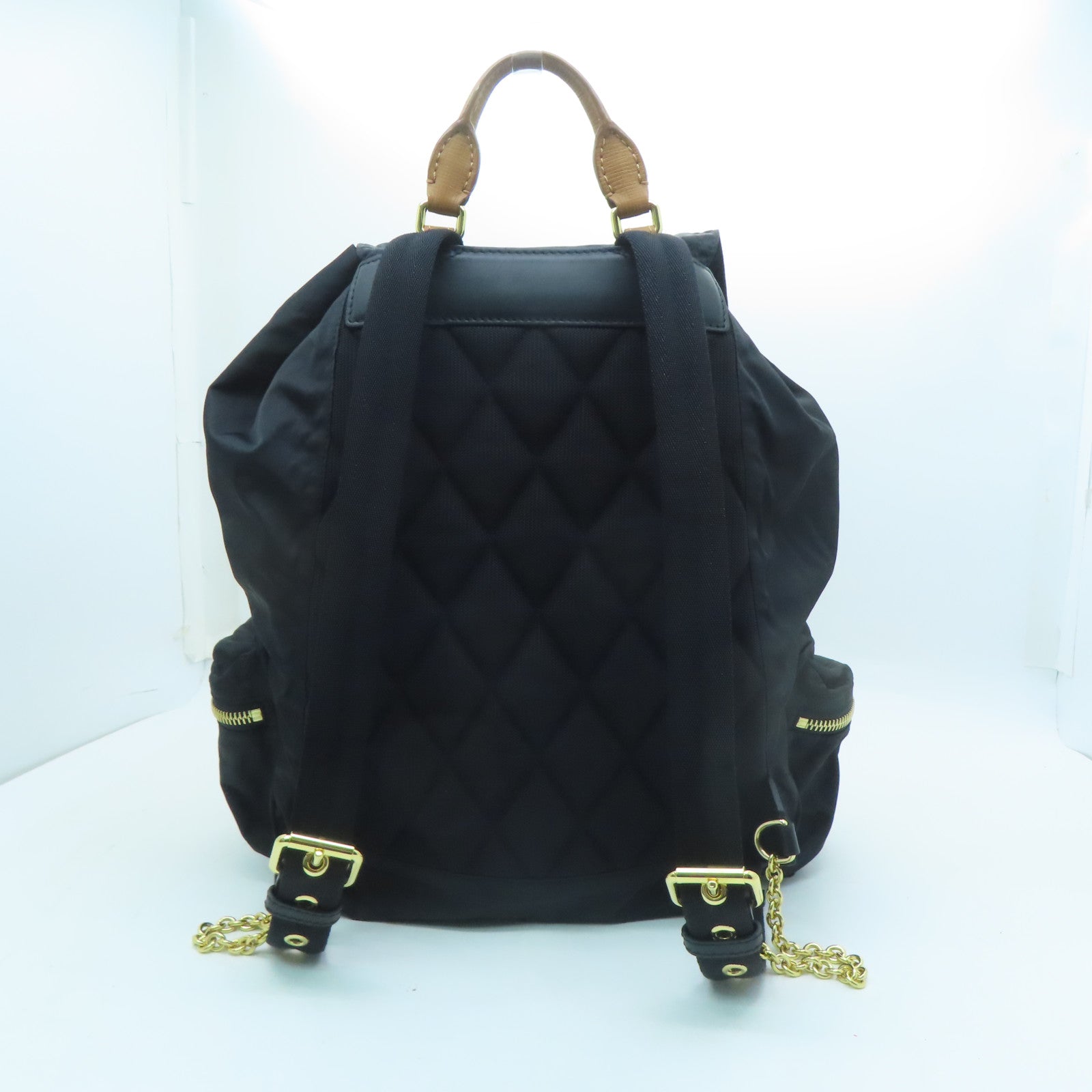 BURBERRY Nylon Backpack Gold Buckle Backpack Black/Brown