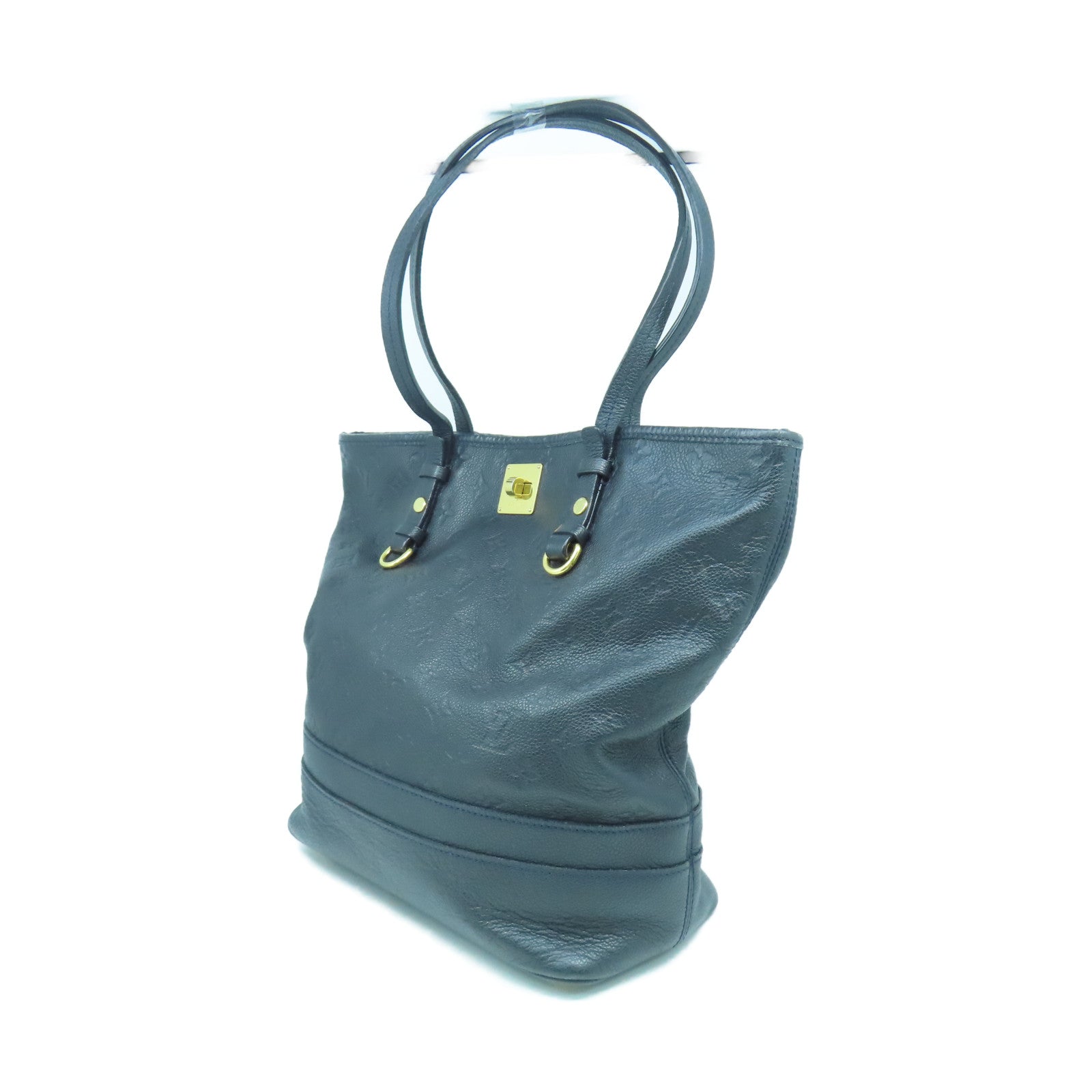 LOUIS VUITTON Monogram Empreinte Citadin PM金扣手挽袋深藍色