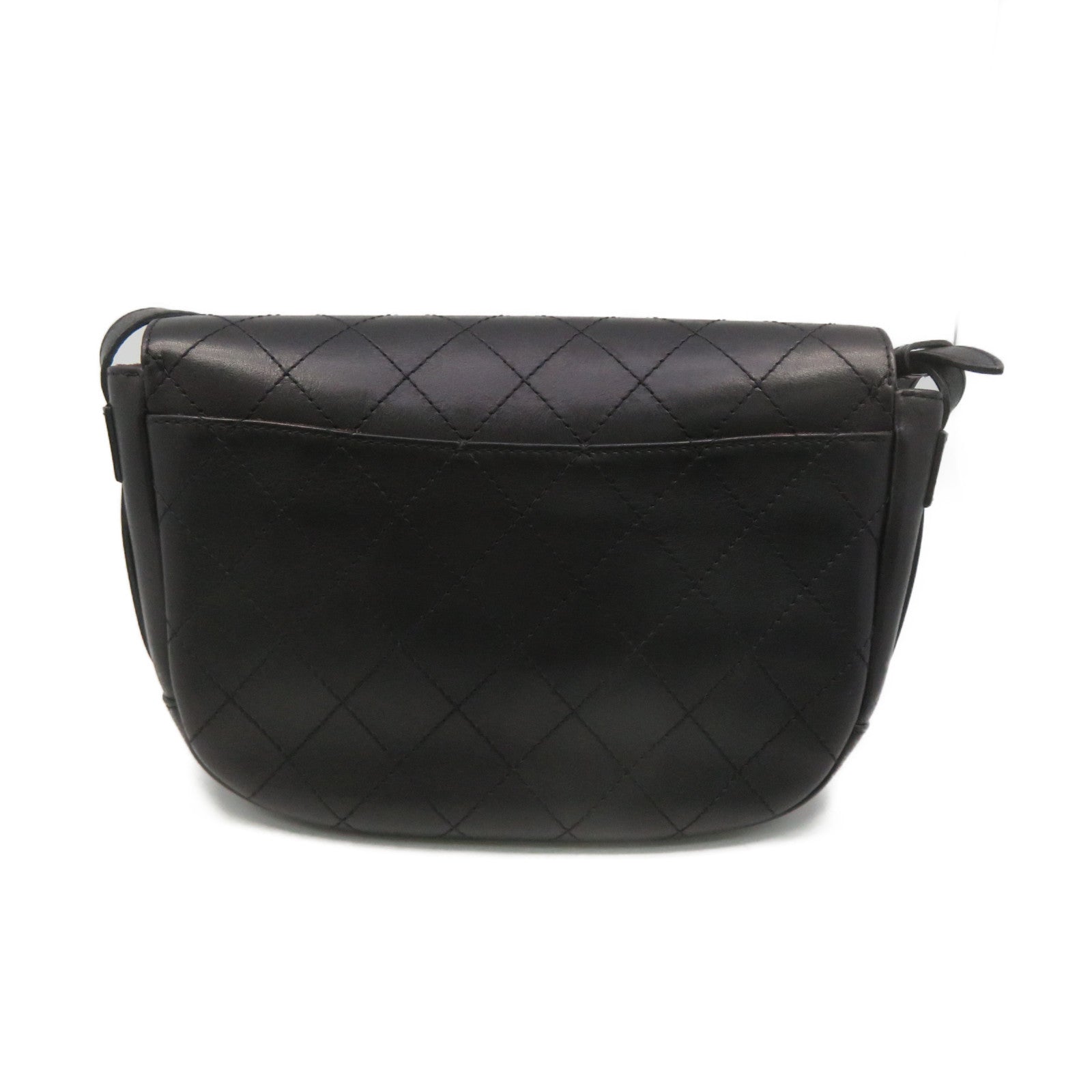 CHANEL rhombic cowhide leather Shoulder Bag gold buckle shoulder bag black