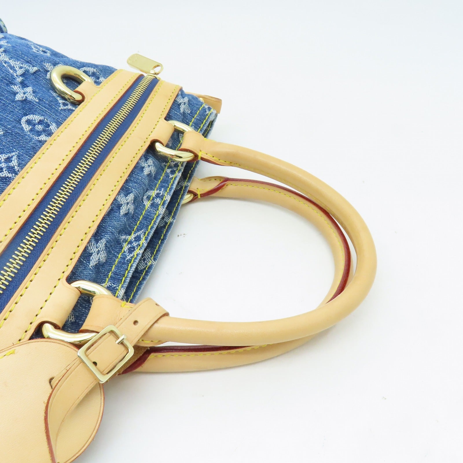 LOUIS VUITTON 牛仔布Flat Shopper金扣手挽袋藍色