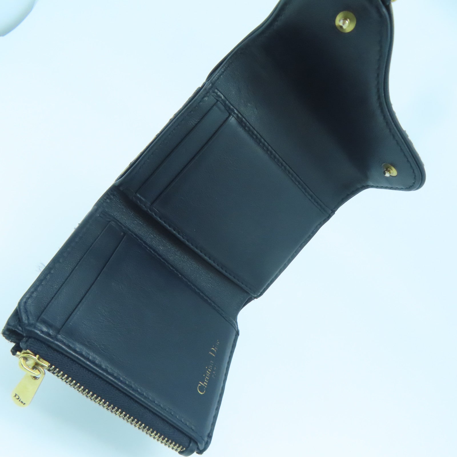 Dior Canvas Saddle Lotus Wallet Gold Buckle Wallet Blue