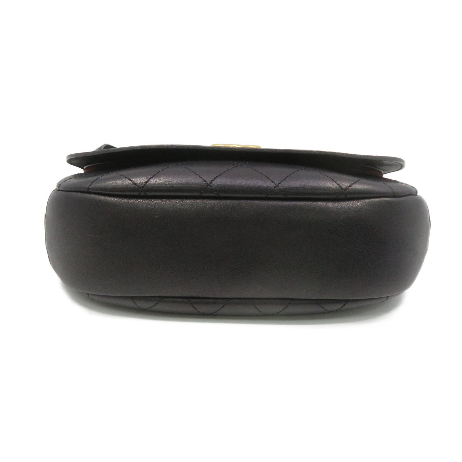 CHANEL rhombic cowhide leather Shoulder Bag gold buckle shoulder bag black