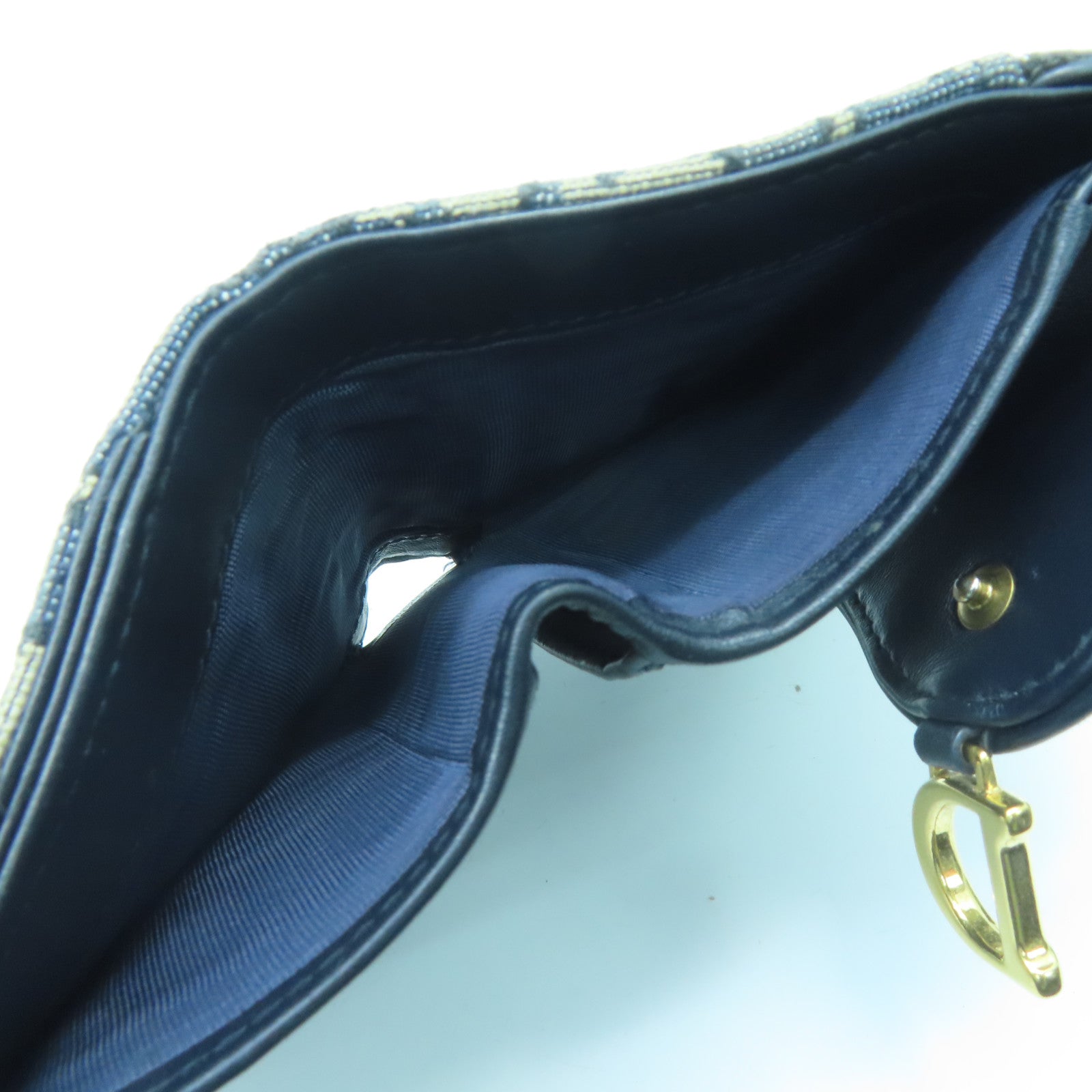 Dior Canvas Saddle Lotus Wallet Gold Buckle Wallet Blue