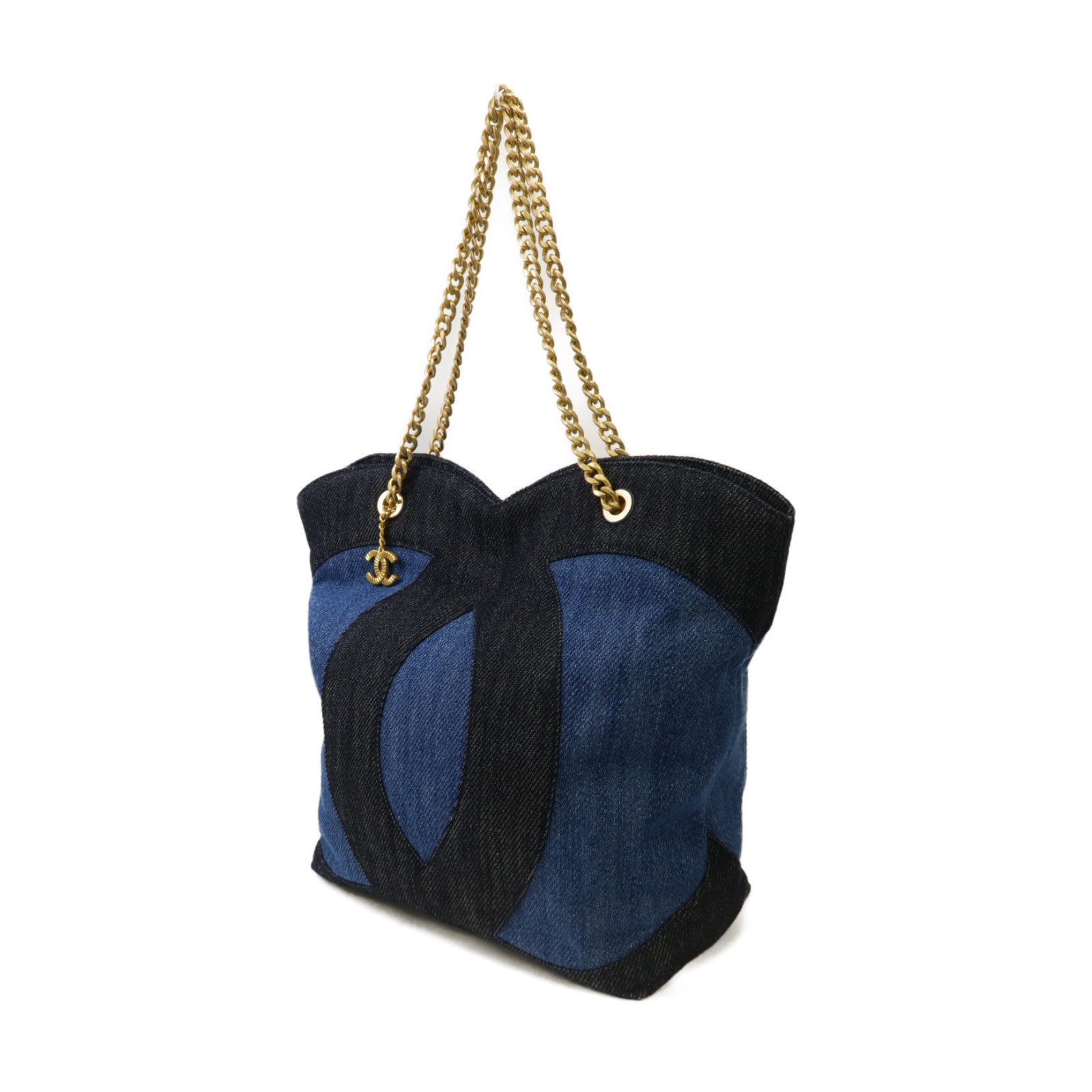CHANEL 牛仔布Chain Shoulder金扣鏈帶肩背袋藍色