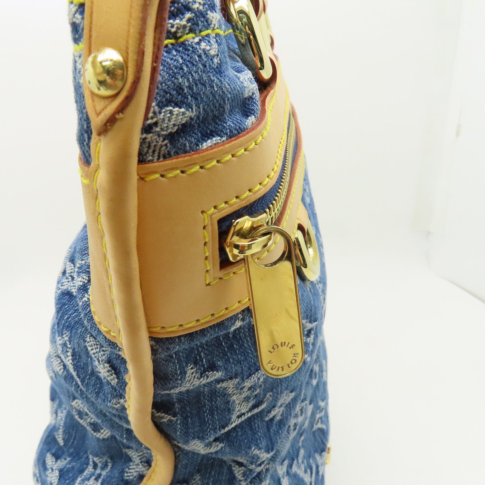 LOUIS VUITTON 牛仔布Flat Shopper金扣手挽袋藍色