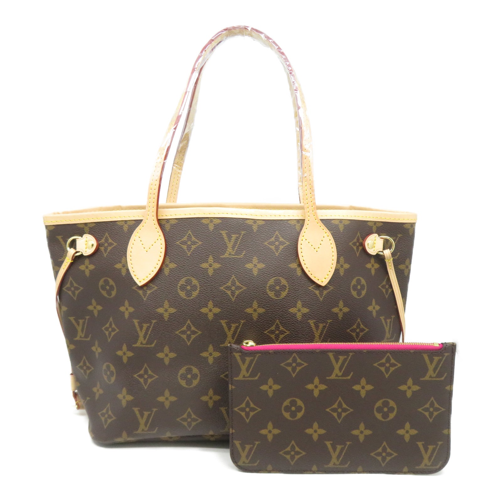 LOUIS VUITTON Monogram Neverfull PM金扣手挽袋啡色
