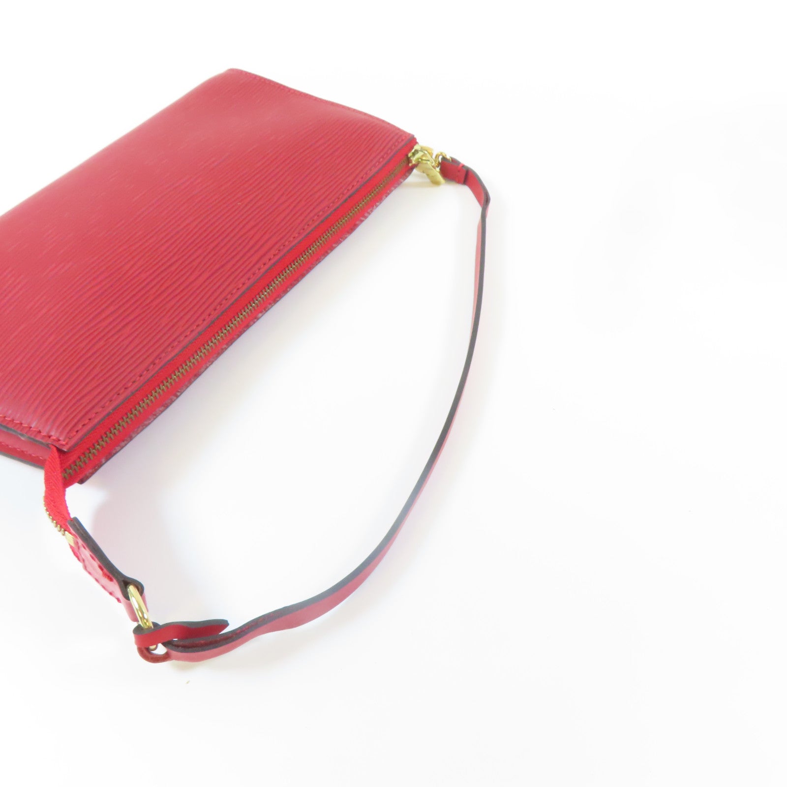 LOUIS VUITTON Epi Pochette Accessories金扣手挽袋紅色