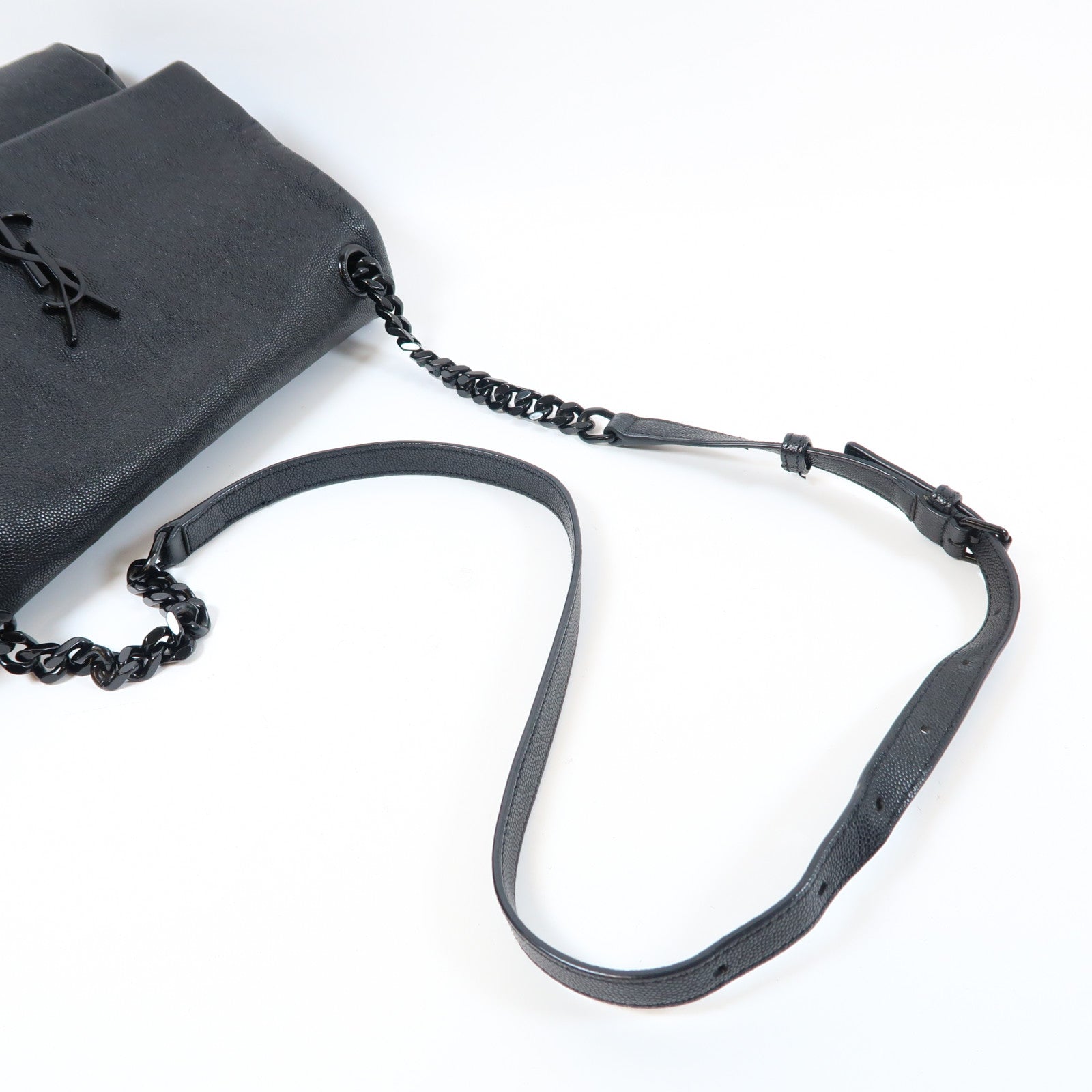 YVES SAINT LAURENT 牛皮皮革Shoulder Bag銀扣肩背袋黑色
