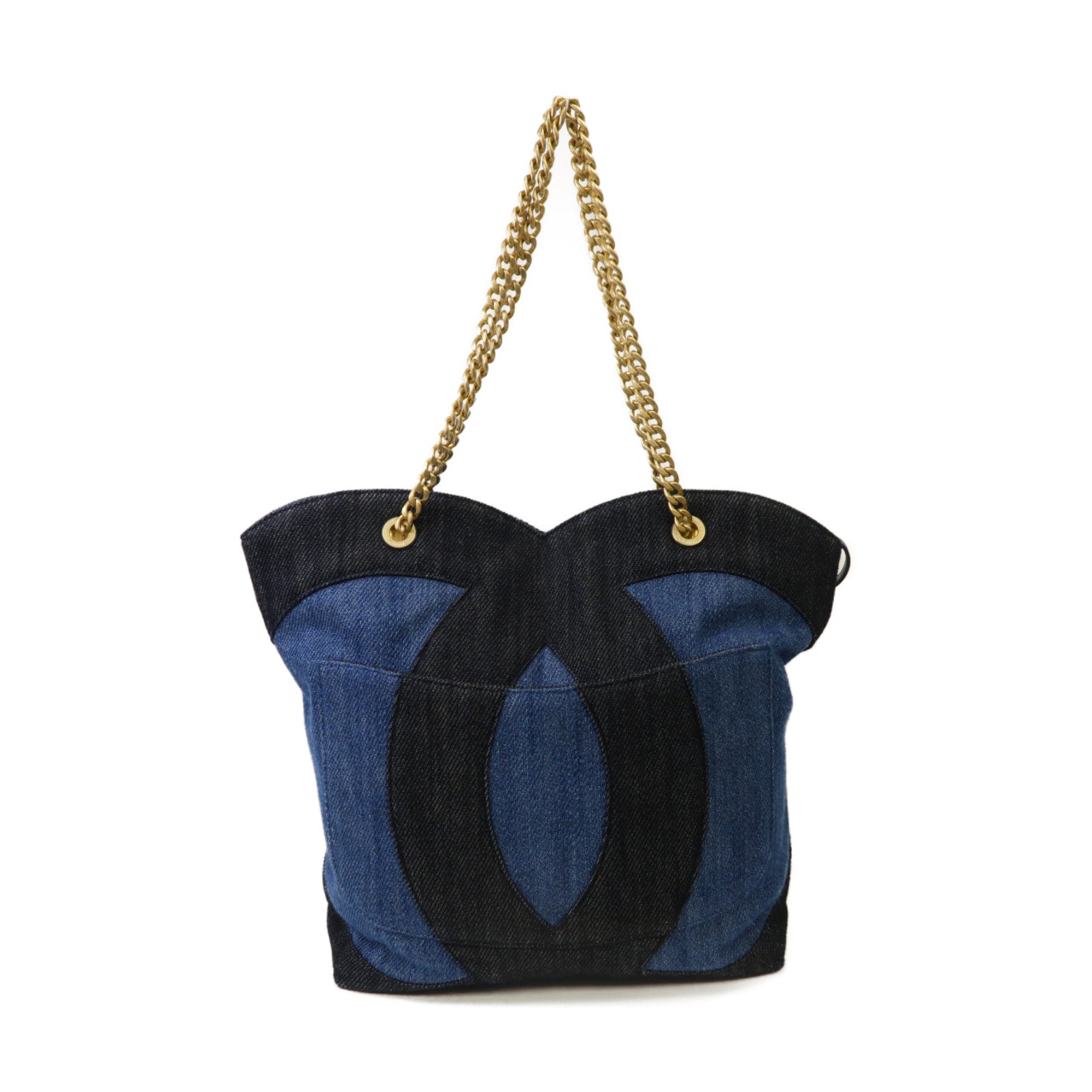 CHANEL 牛仔布Chain Shoulder金扣鏈帶肩背袋藍色
