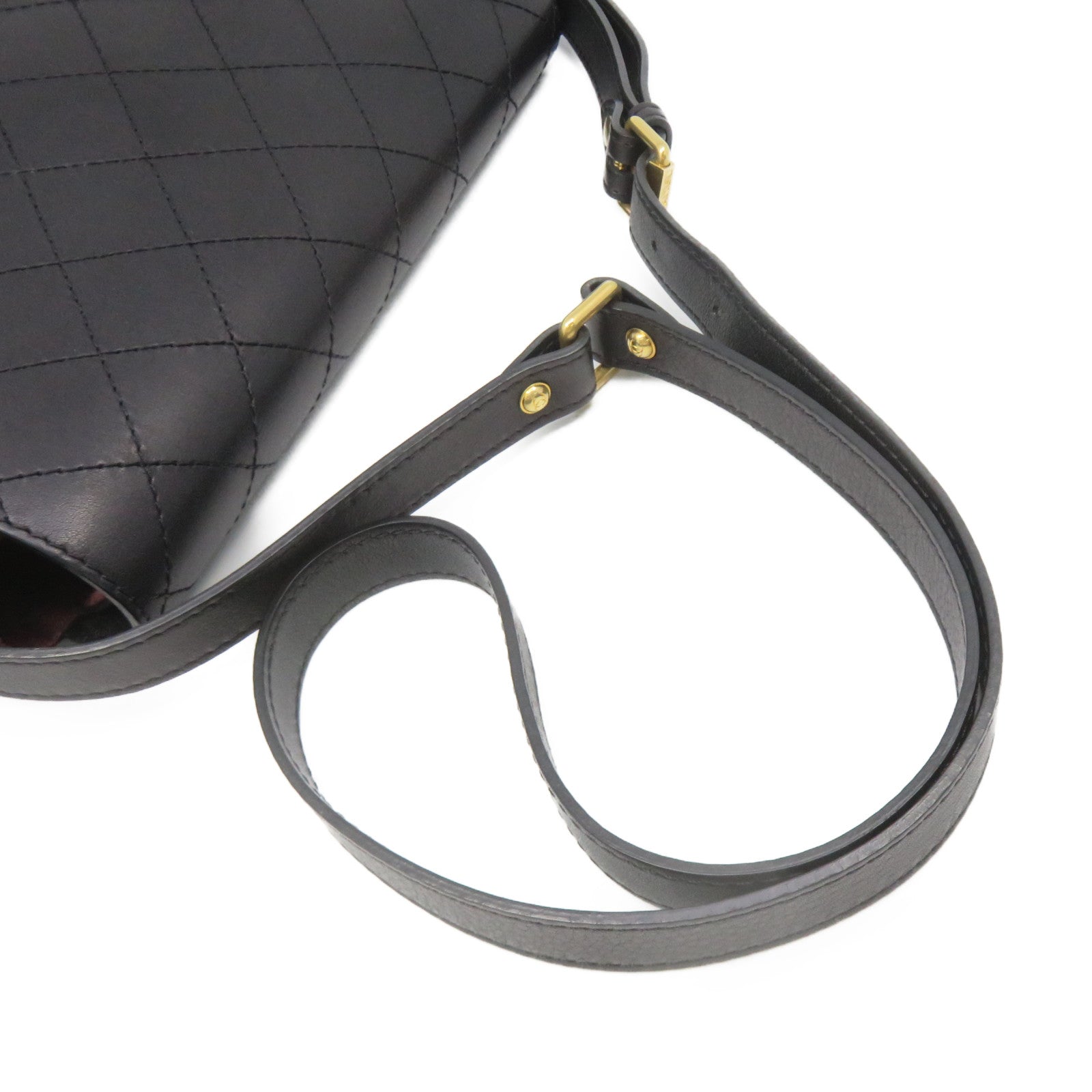 CHANEL rhombic cowhide leather Shoulder Bag gold buckle shoulder bag black