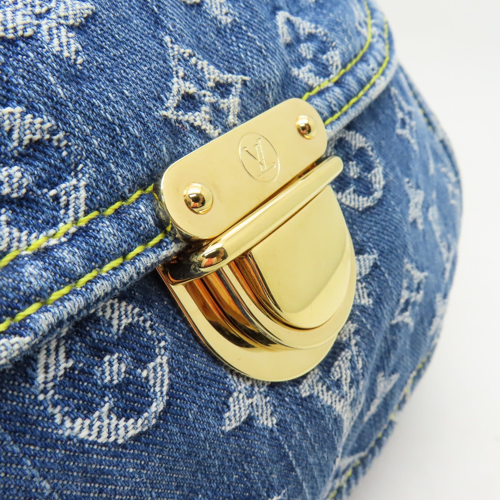 LOUIS VUITTON 牛仔布Flat Shopper金扣手挽袋藍色