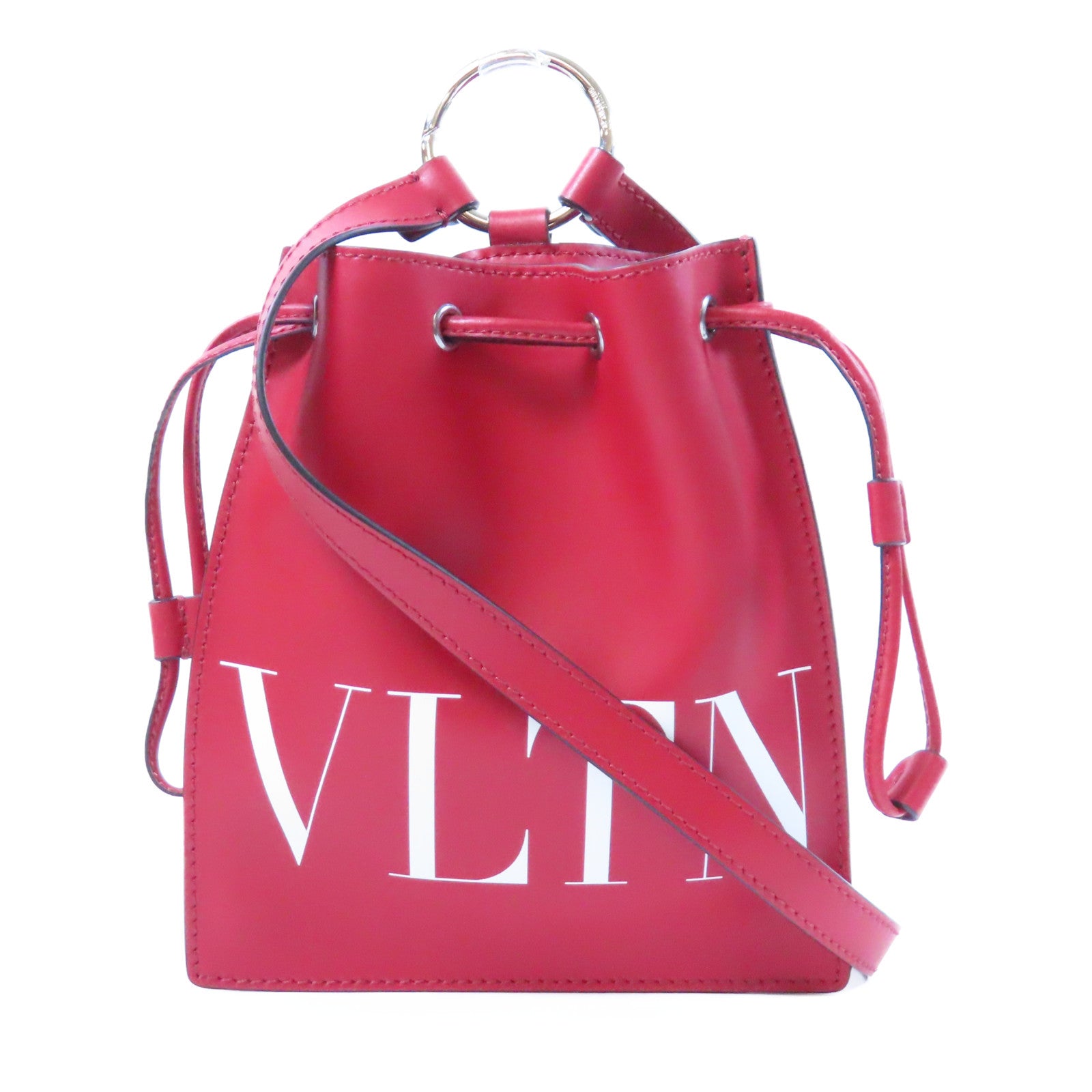 Valentino 牛皮皮革Shoulder Bag銀扣肩背袋紅色
