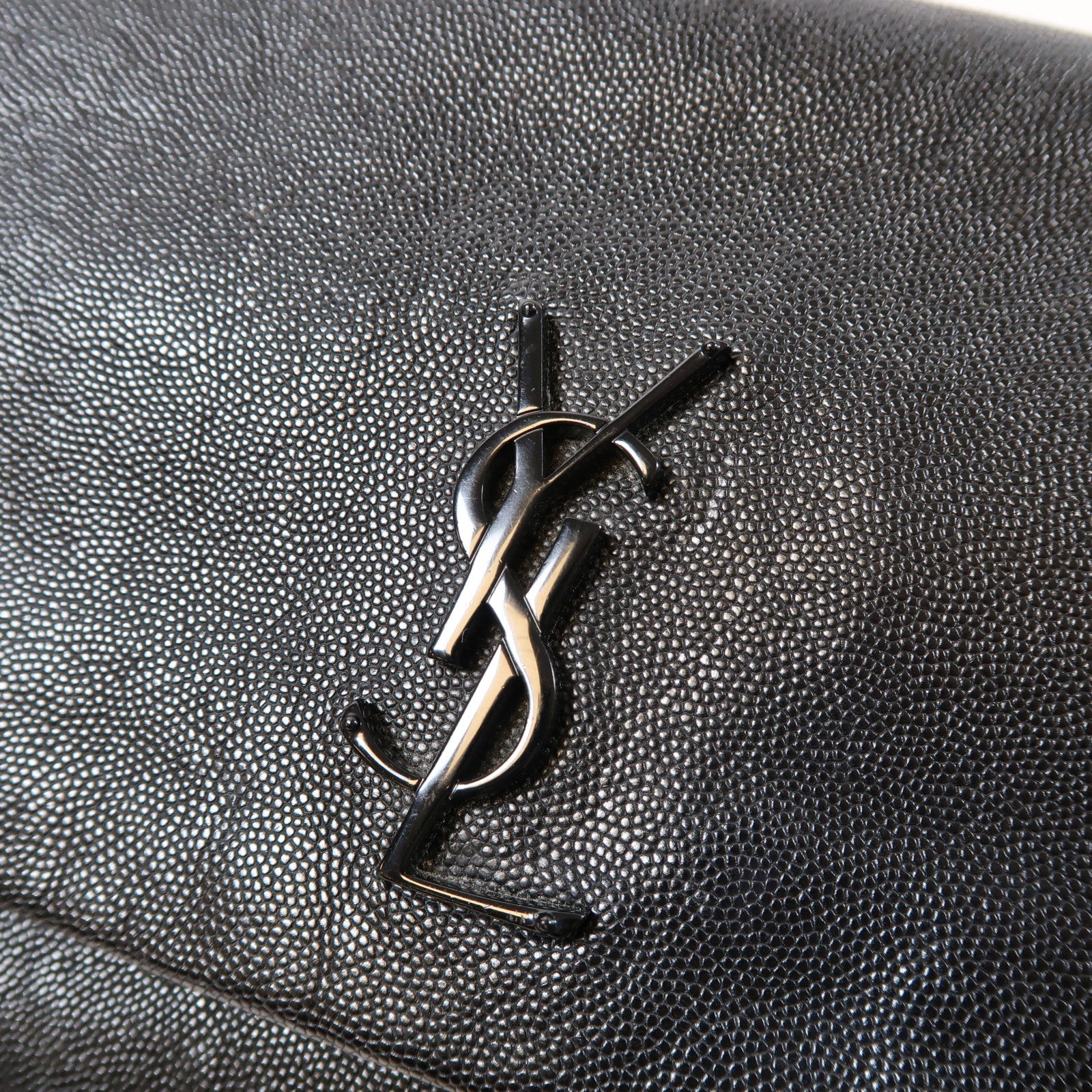 YVES SAINT LAURENT 牛皮皮革Shoulder Bag銀扣肩背袋黑色