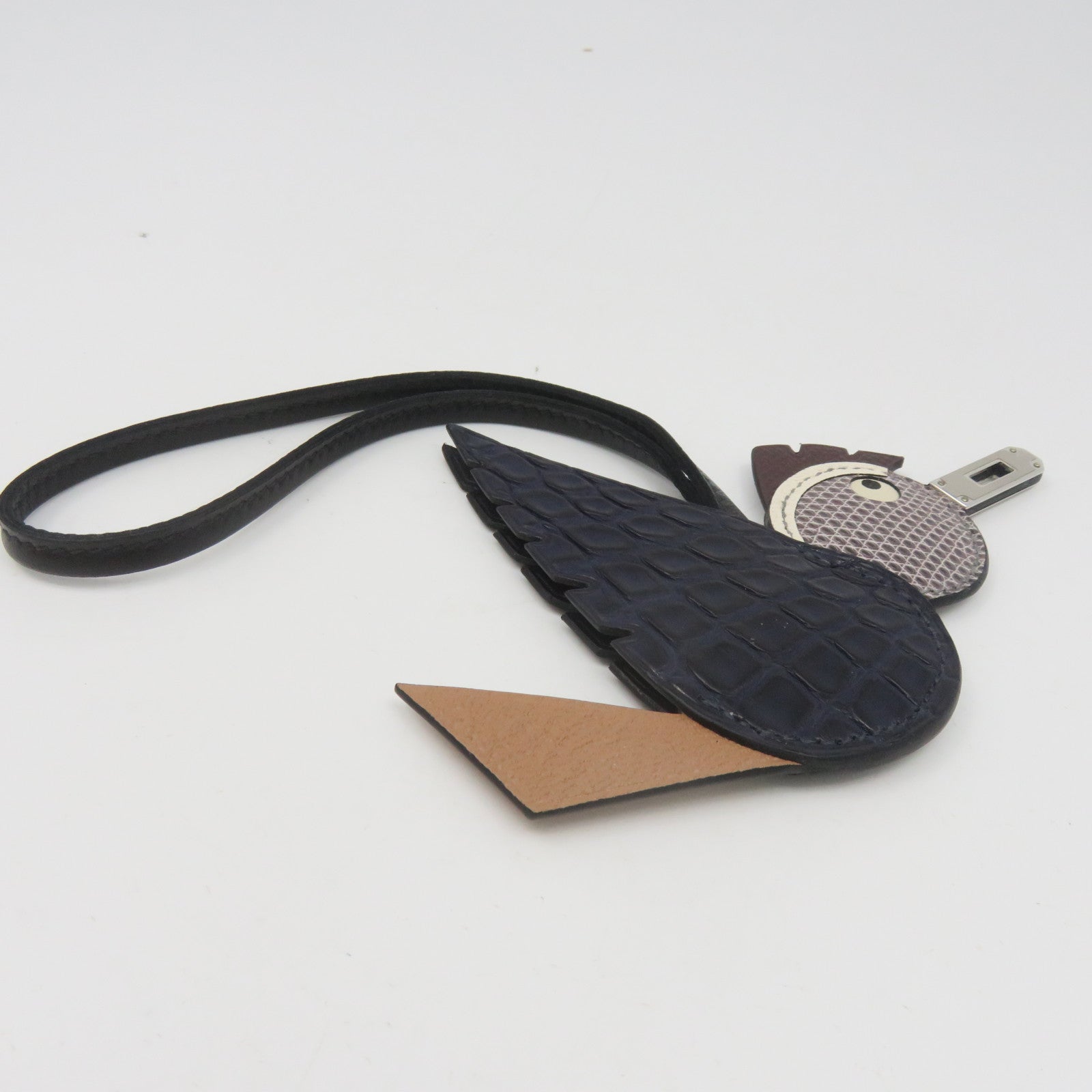 HERMES 鱷魚皮革/蜥蝪皮革Birdy Charm掛飾黑色/啡色