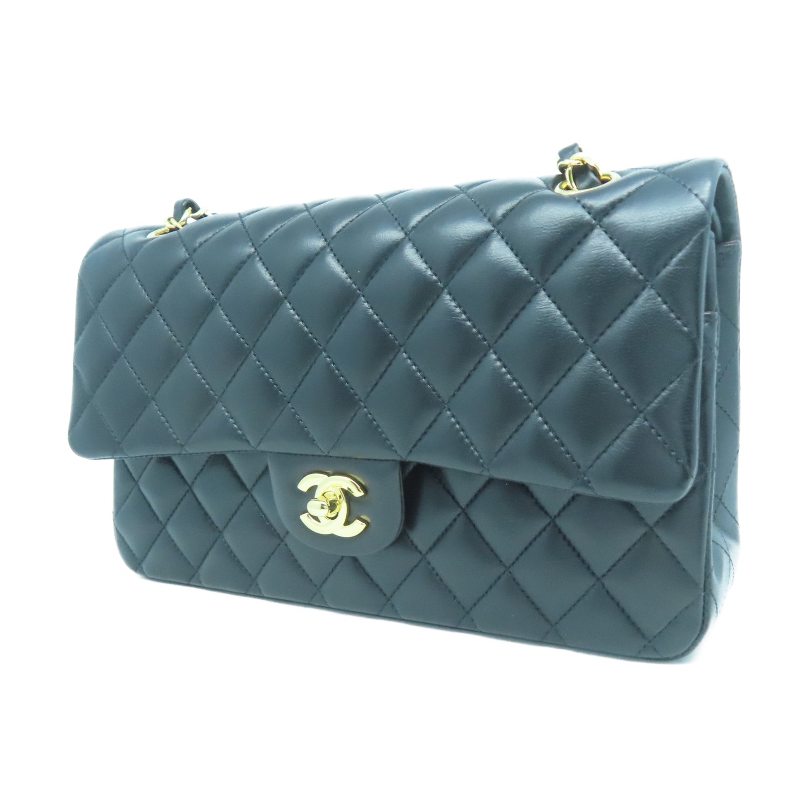 CHANEL 菱格羊皮皮革Classic 25金扣鏈帶肩背袋黑色