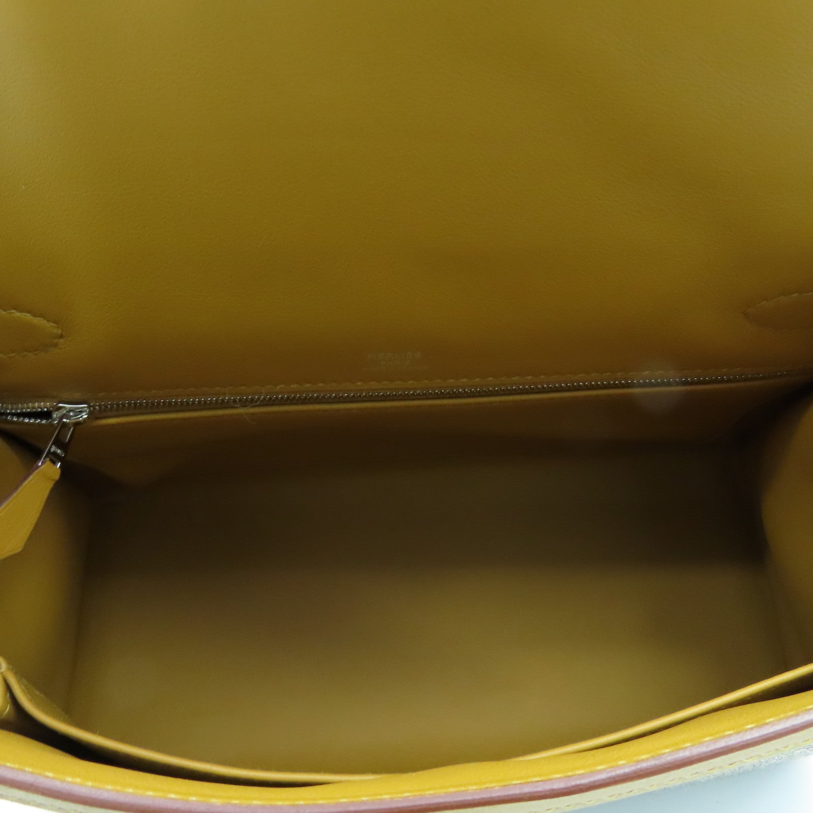 HERMES Toile Quadrille Kelly 28 Silver Button Handle Bag Brown