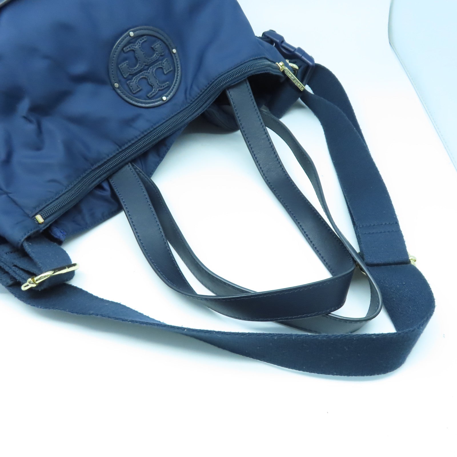 Tory Burch 【激減優惠】尼龍2 Way Shoulder金扣手挽肩背兩用袋藍色
