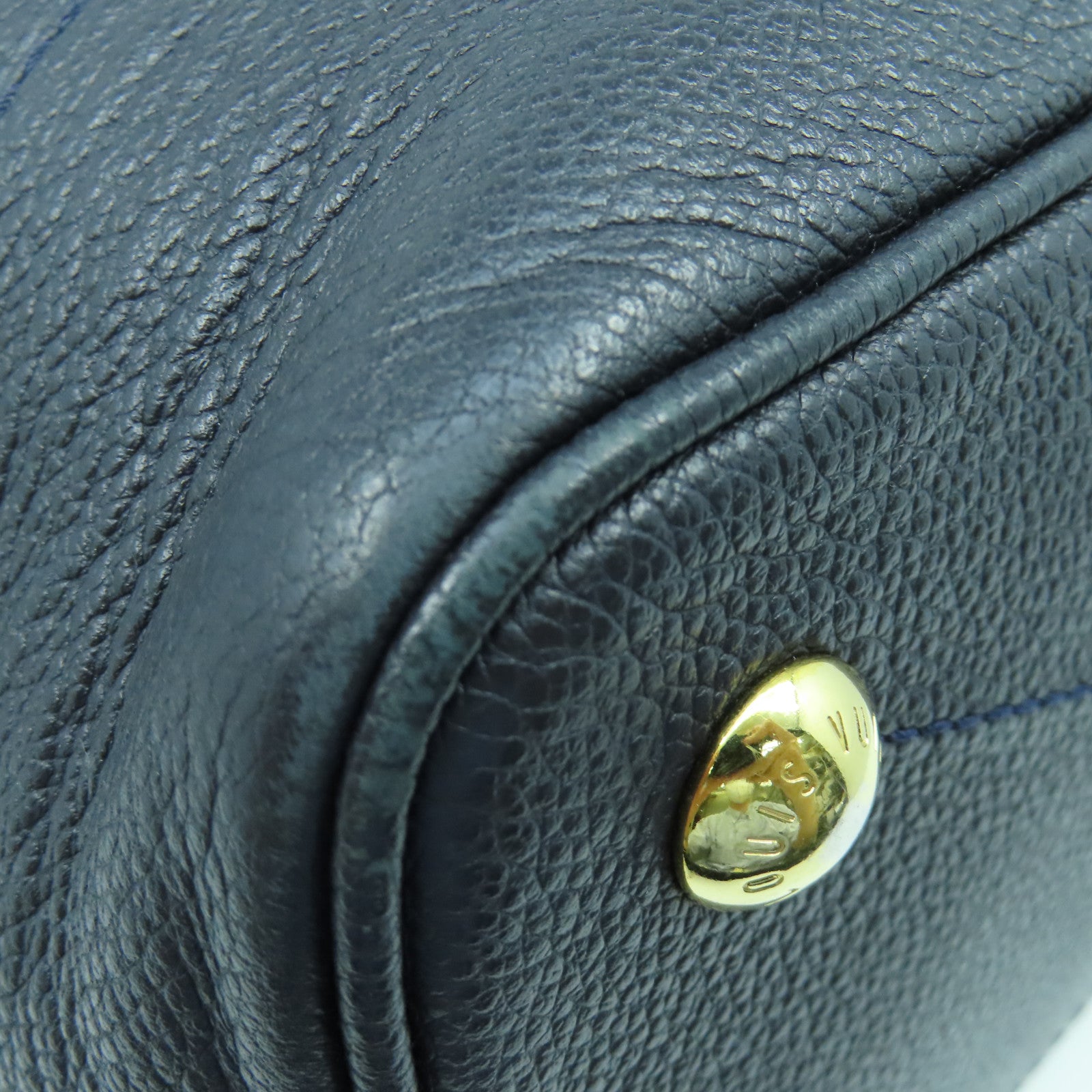 LOUIS VUITTON Monogram Empreinte Citadin PM金扣手挽袋深藍色