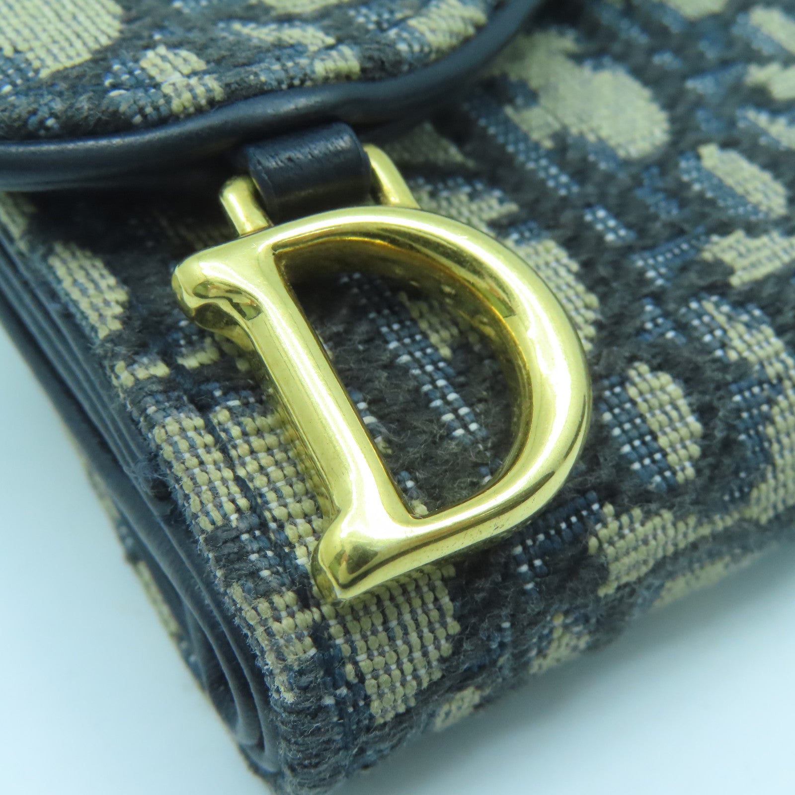 Dior Canvas Saddle Lotus Wallet Gold Buckle Wallet Blue