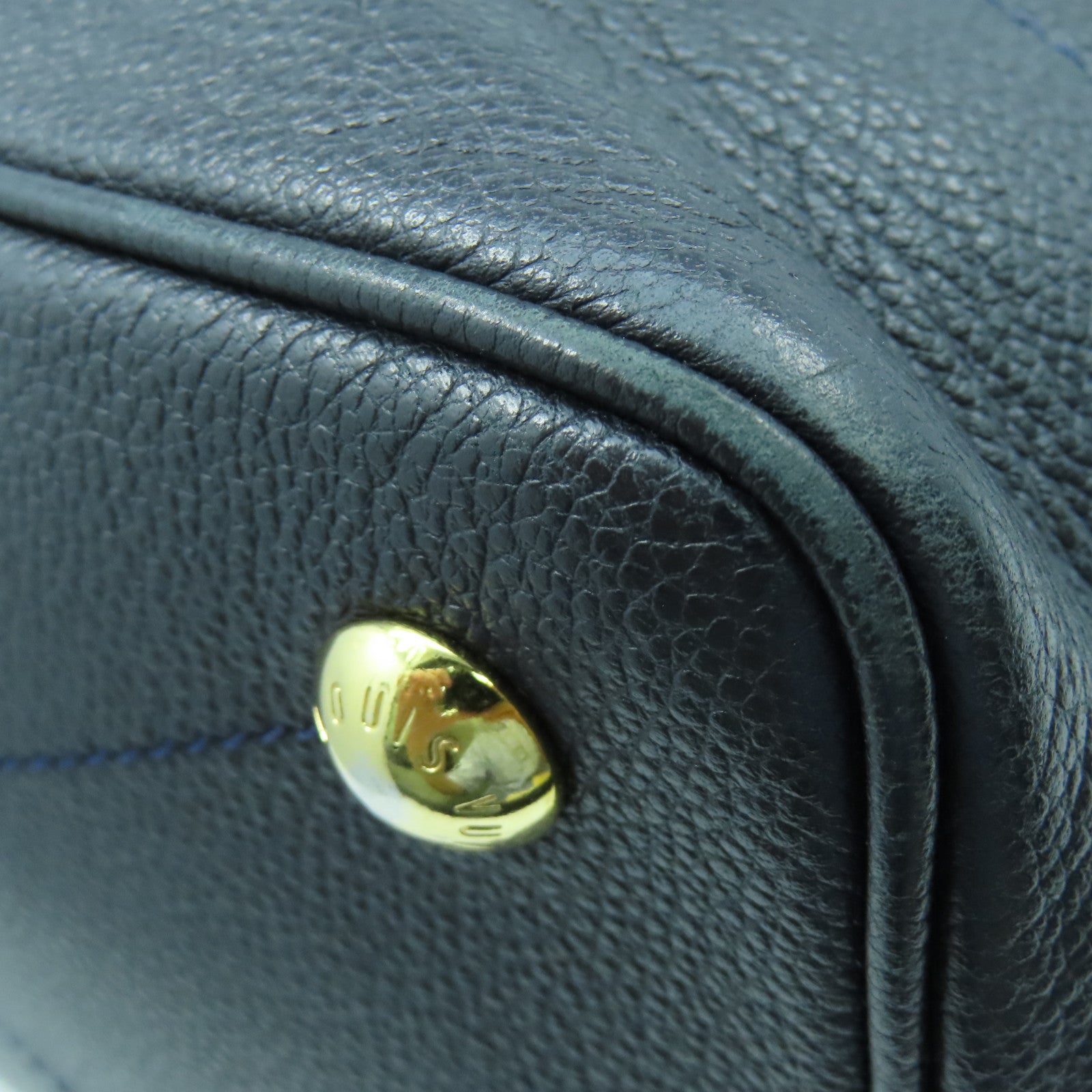 LOUIS VUITTON Monogram Empreinte Citadin PM金扣手挽袋深藍色