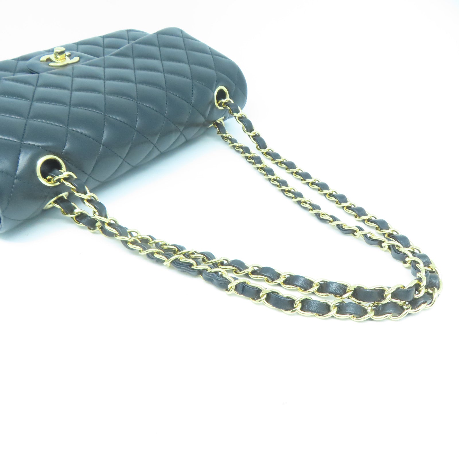 CHANEL 菱格羊皮皮革Classic 25金扣鏈帶肩背袋黑色