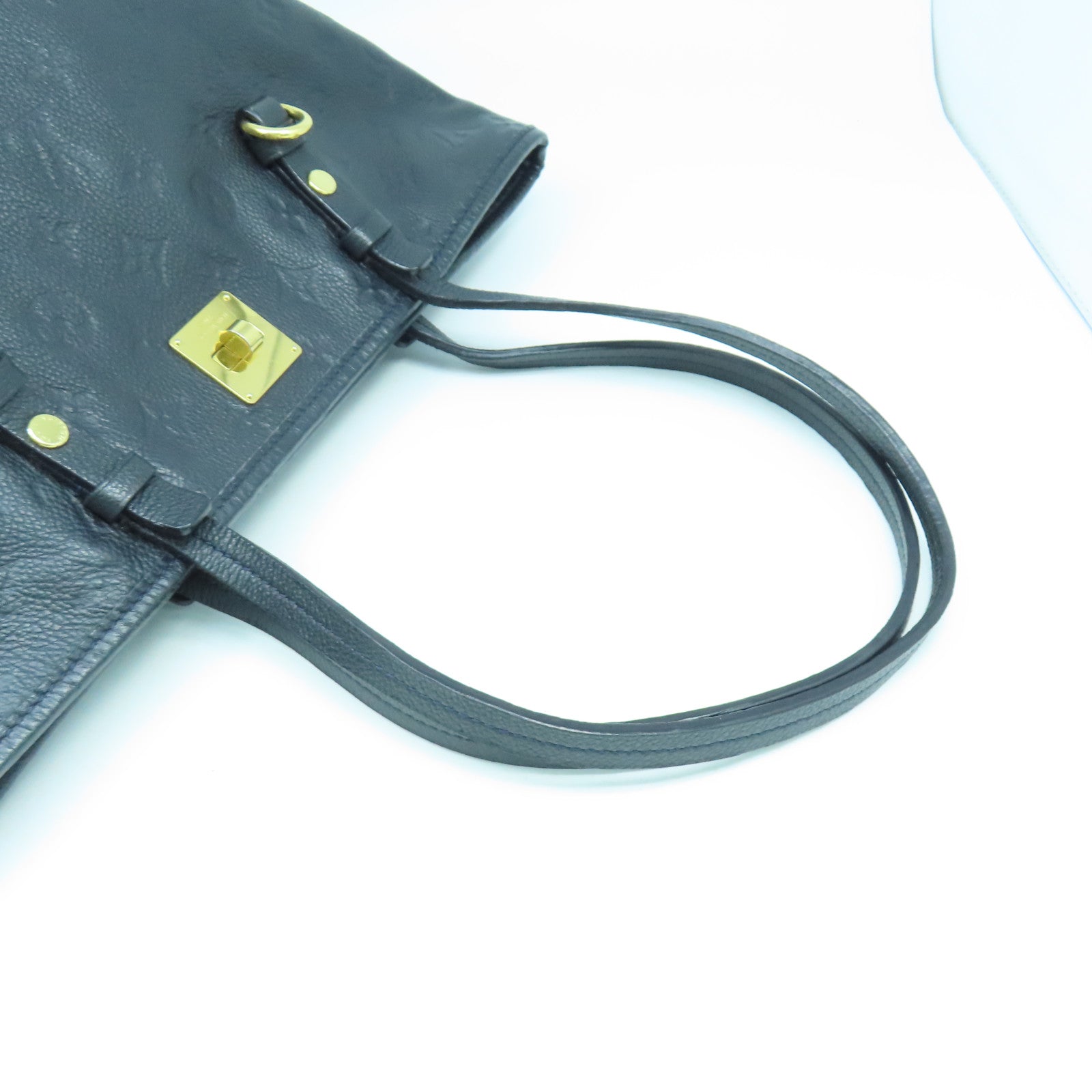 LOUIS VUITTON Monogram Empreinte Citadin PM金扣手挽袋深藍色