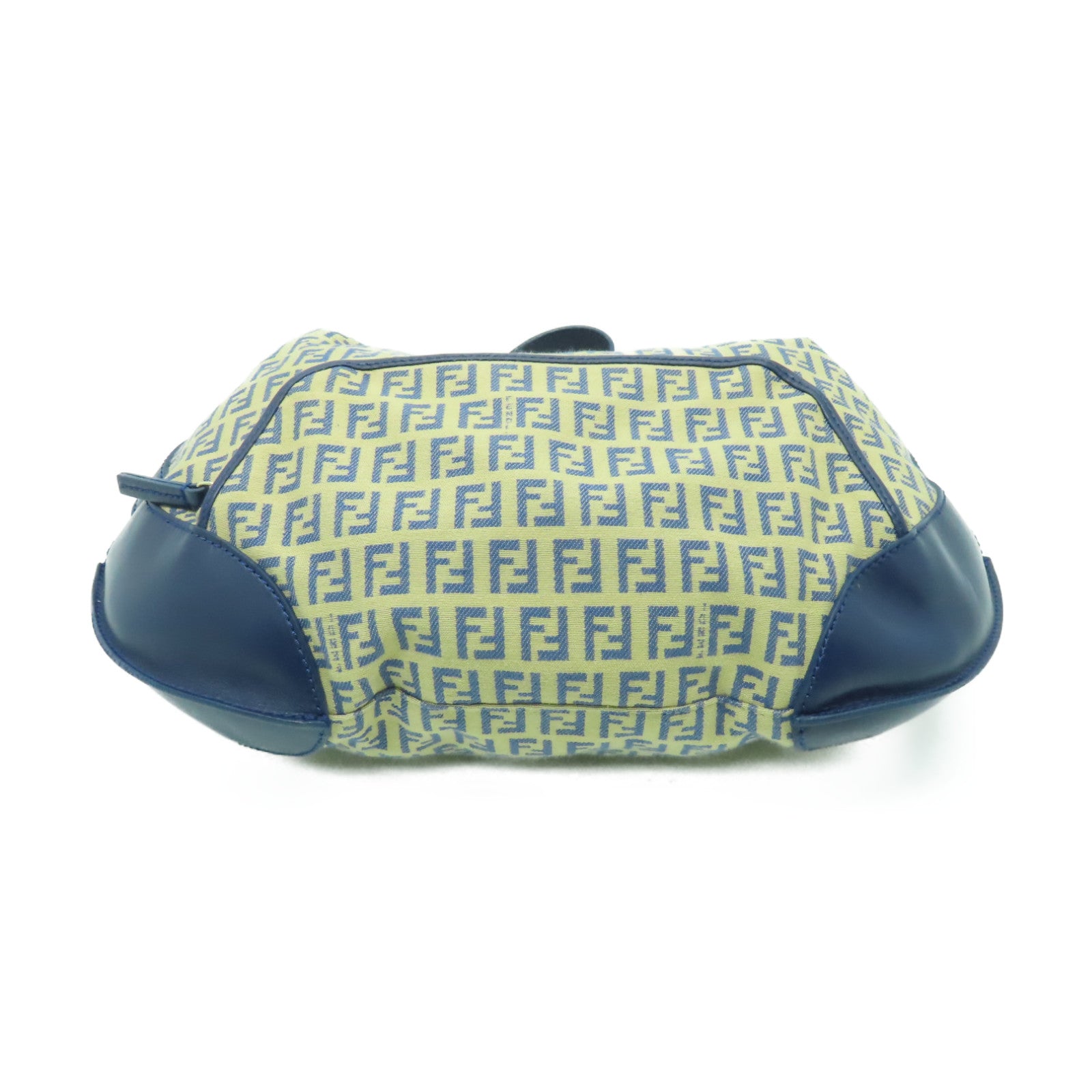 FENDI 帆布/皮革Shoulder Bag金扣肩背袋米色/藍色