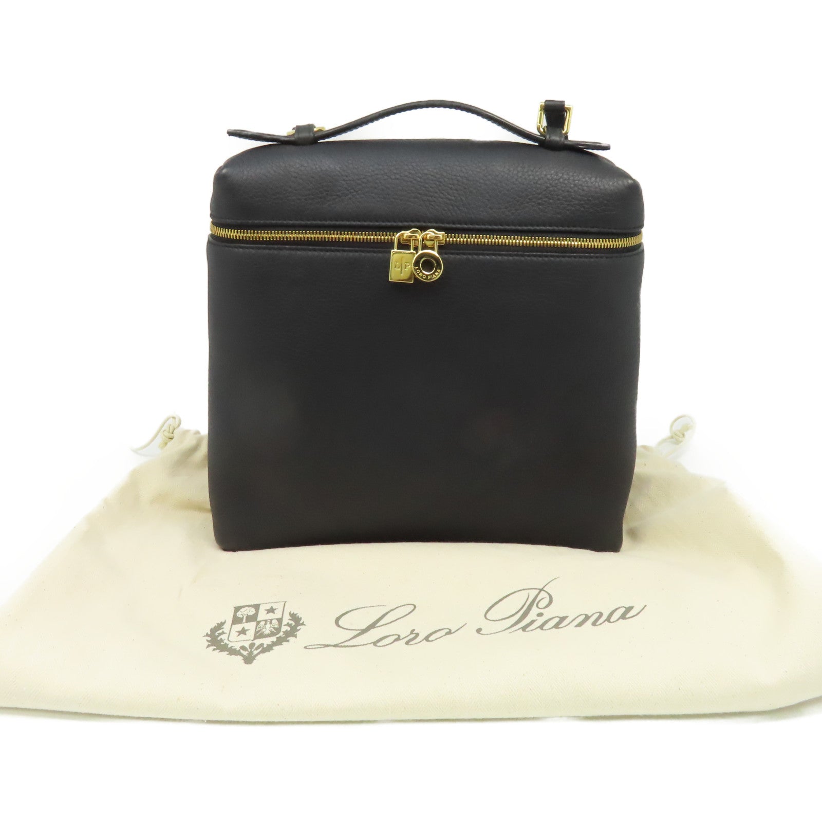Loro Piana 牛皮皮革Backpack金扣背包黑色